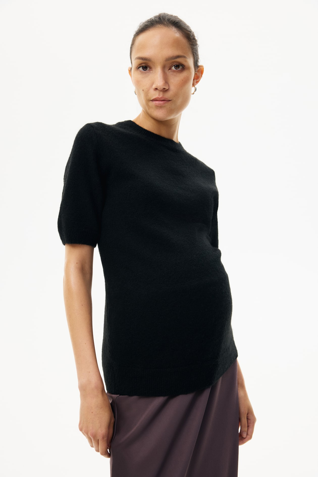 MAMA Short-Sleeved Fine-Knit Top
