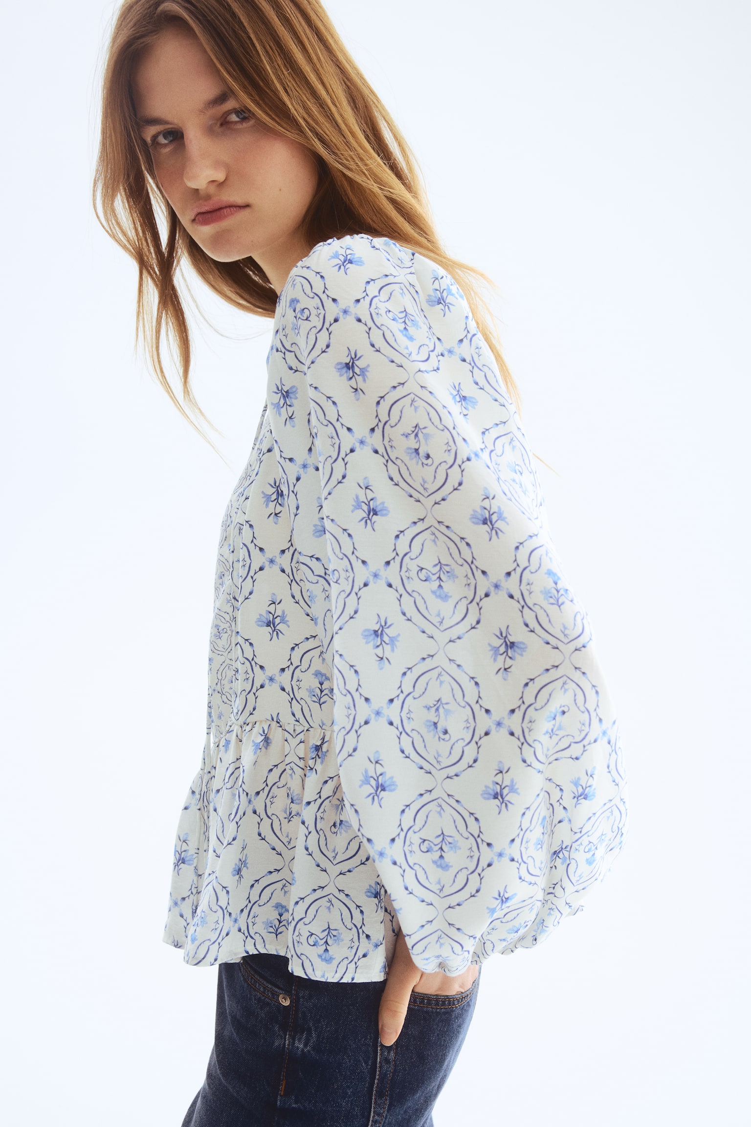 Peplum blouse - White/Floral/Dusty orange/Patterned - 7