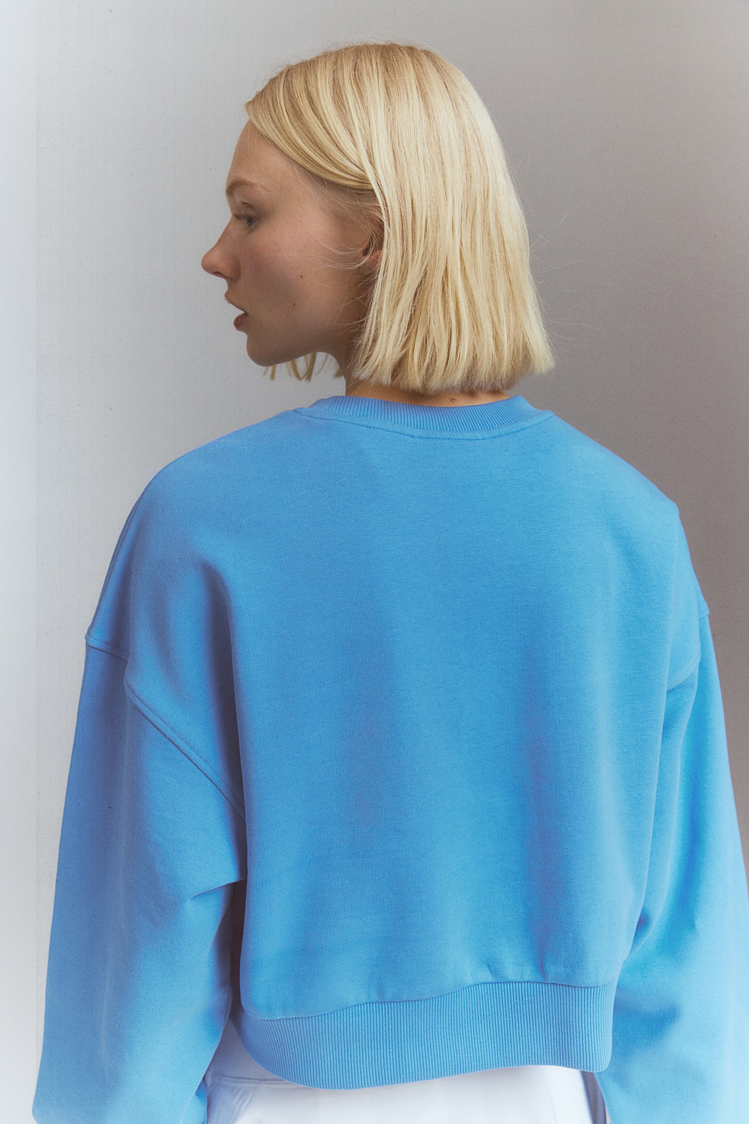 Cropped sweatshirt - Blue/Light grey marl/Light pink - 6