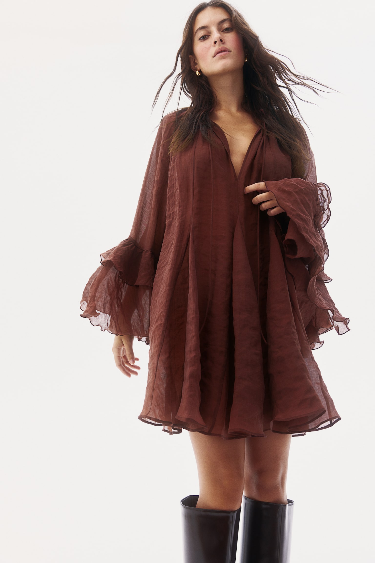 Flounced dress - Dark rust red - 7