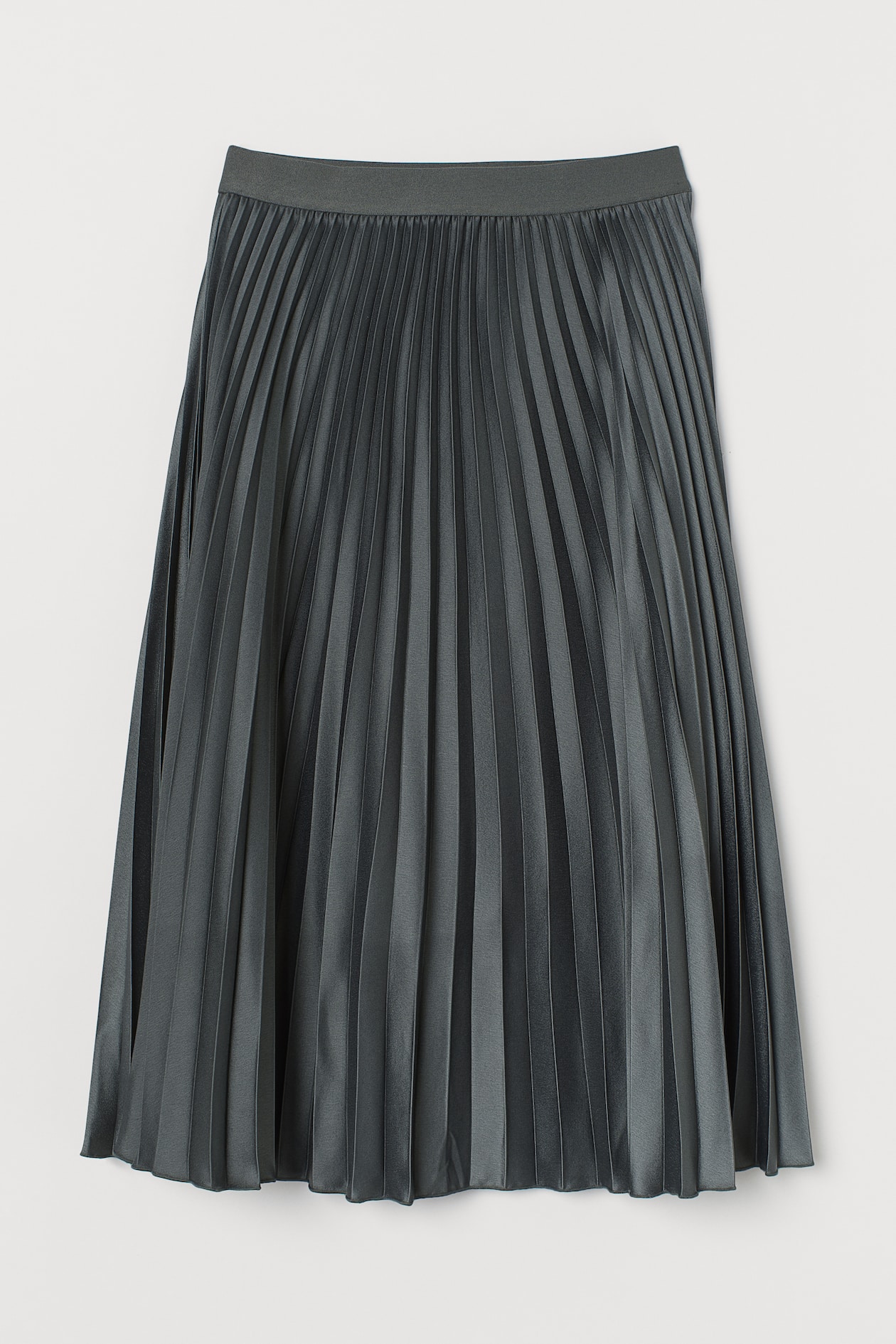 Pleated Skirt - High waist - Midi - Gray-green - Ladies | H&M US