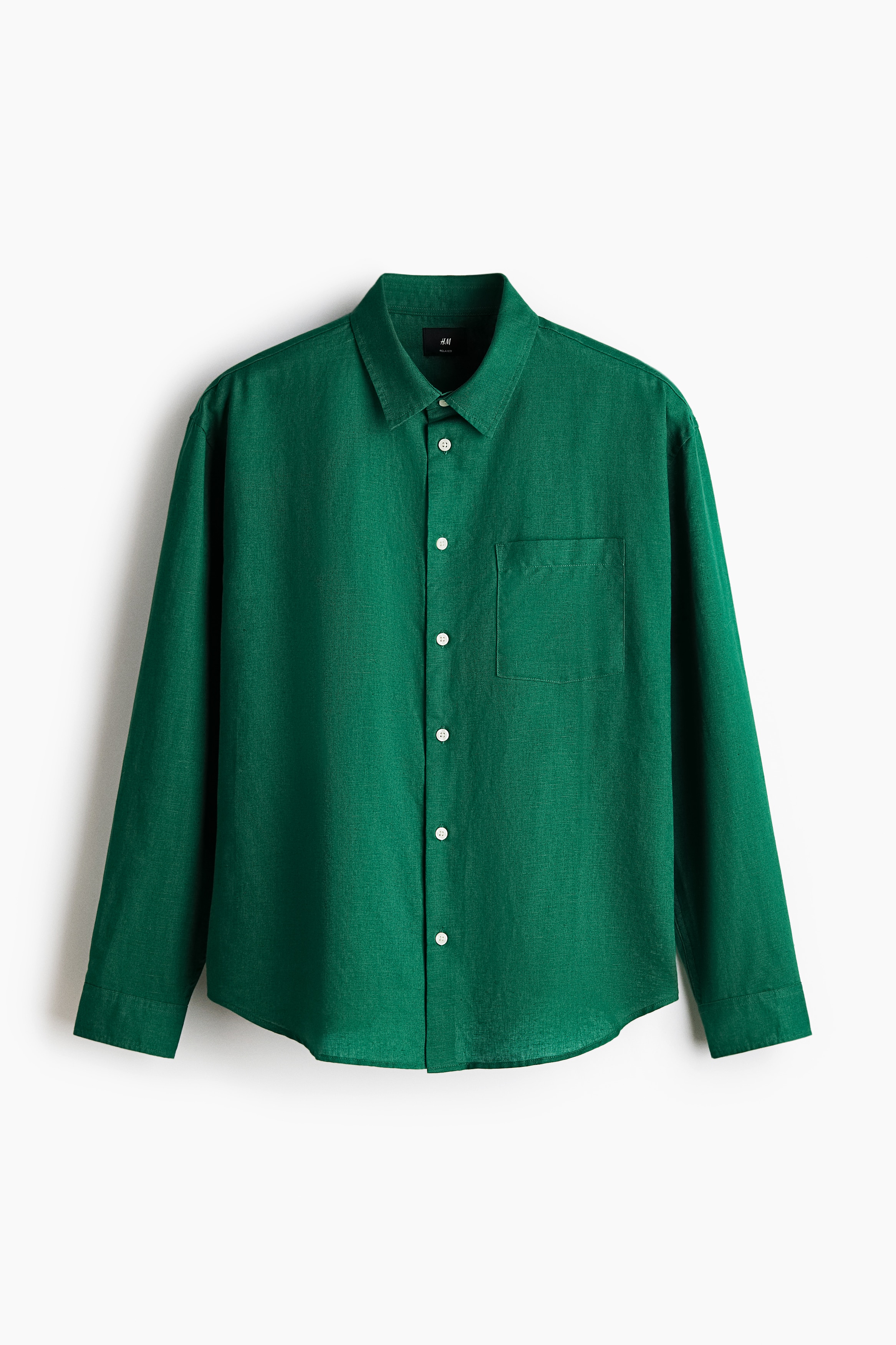 Relaxed Fit Linen-blend shirt - Green/Dark brown/Light blue/White