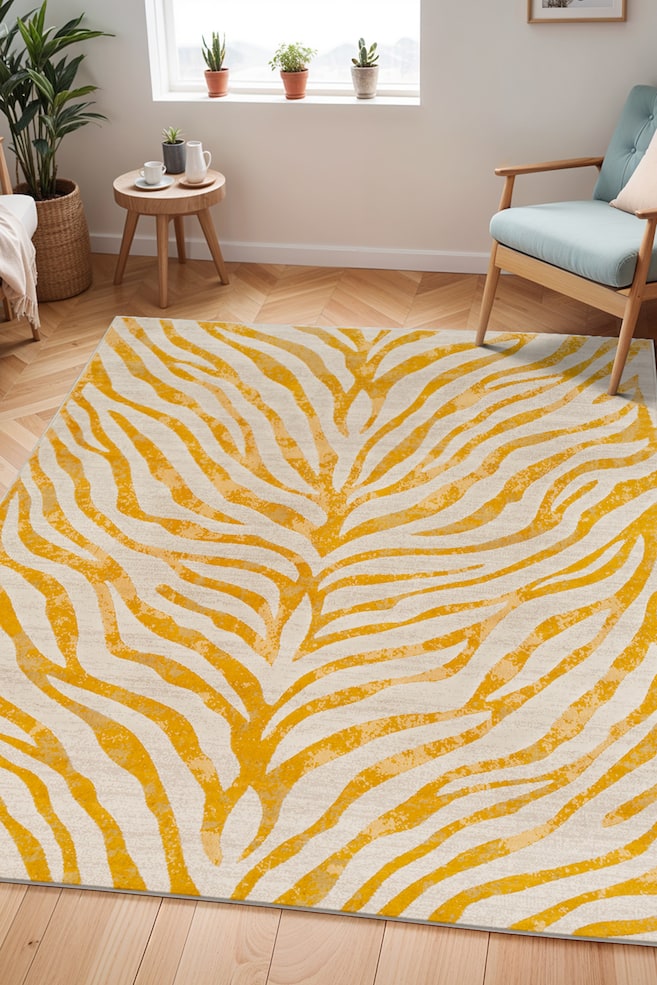 City Animal Print Zebra Boho Rug - Yellow/Beige/Grey - 1