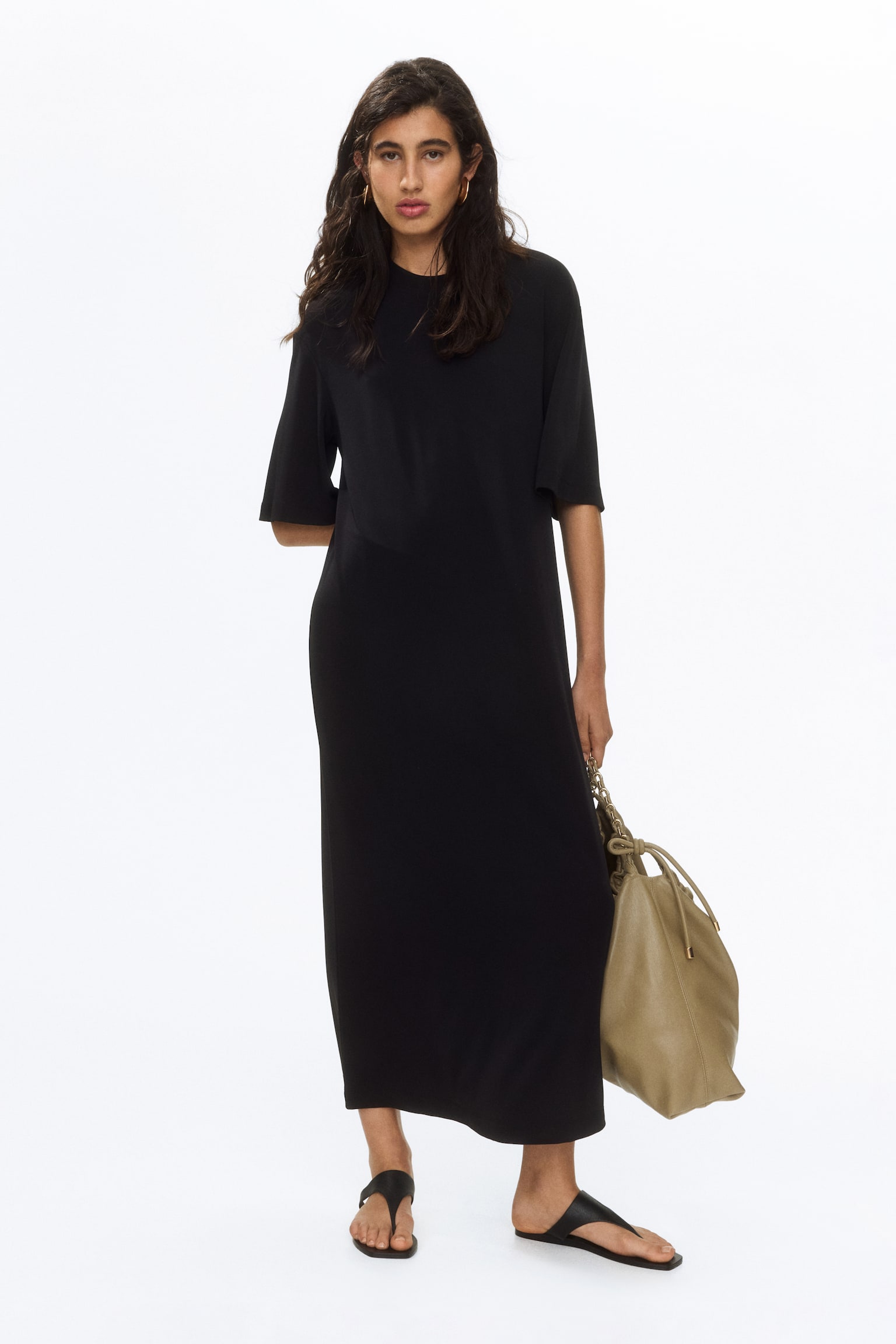 Long T-shirt dress-Black - 5