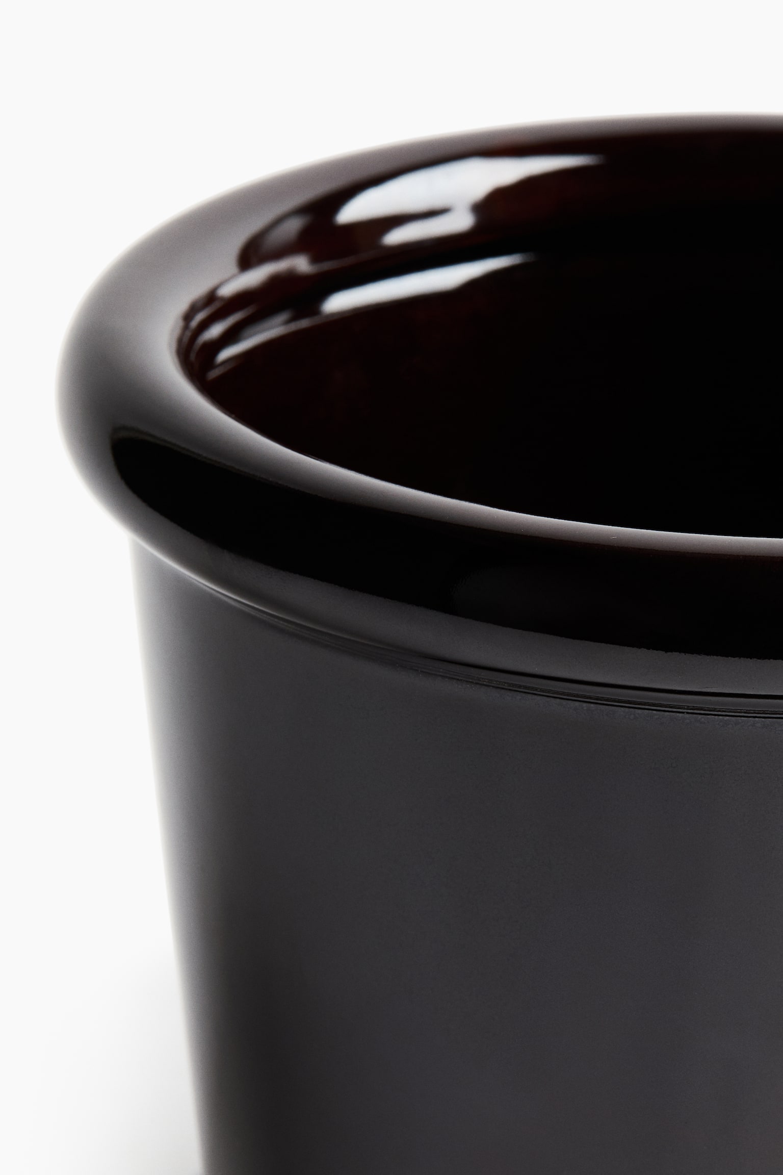 עציץ קרמיקה עם תחתית - חום כהה/ירוק בהיר/לבן - 3