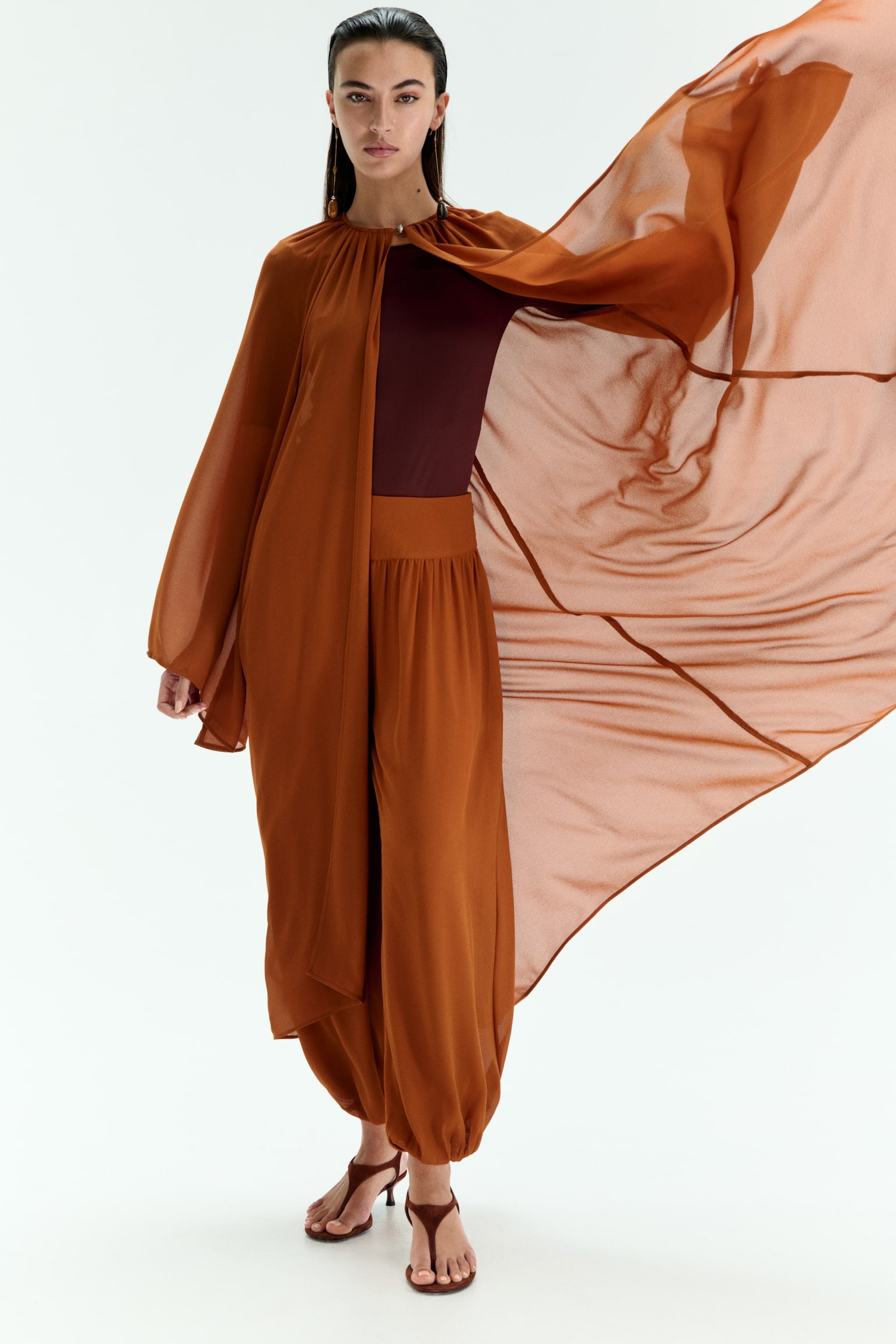 Szyfonowe spodnie - Rdzawobrązowy - 2