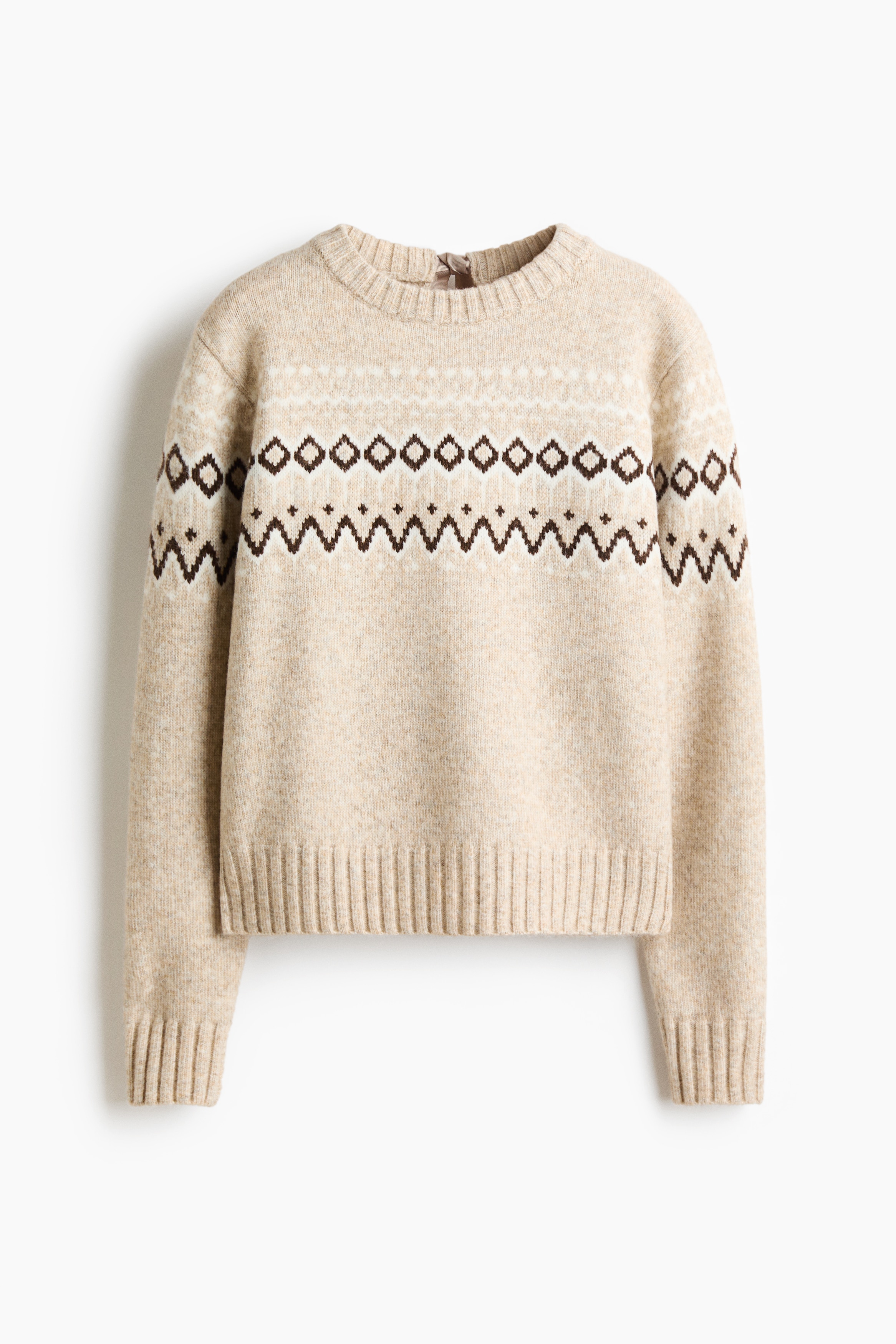 자카드 니트 스웨터 - 베이지 멜란지/패턴