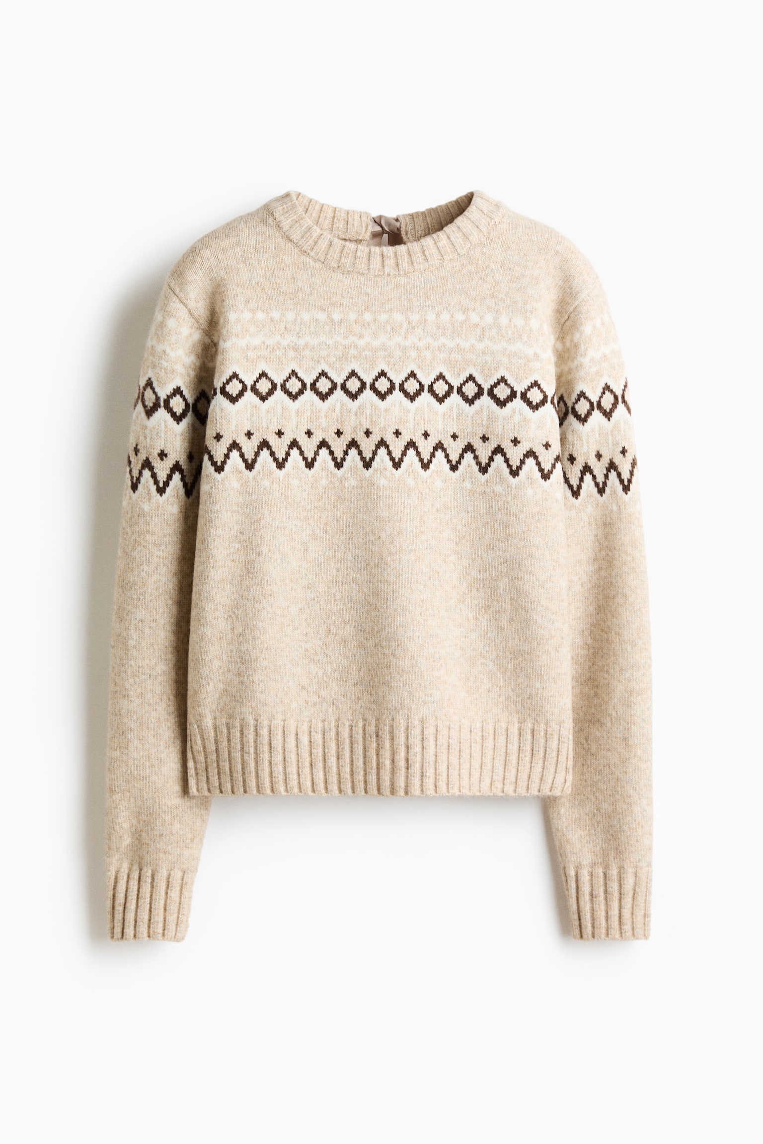 ジャカードニットセーター - ベージュメランジ／パターン - 2