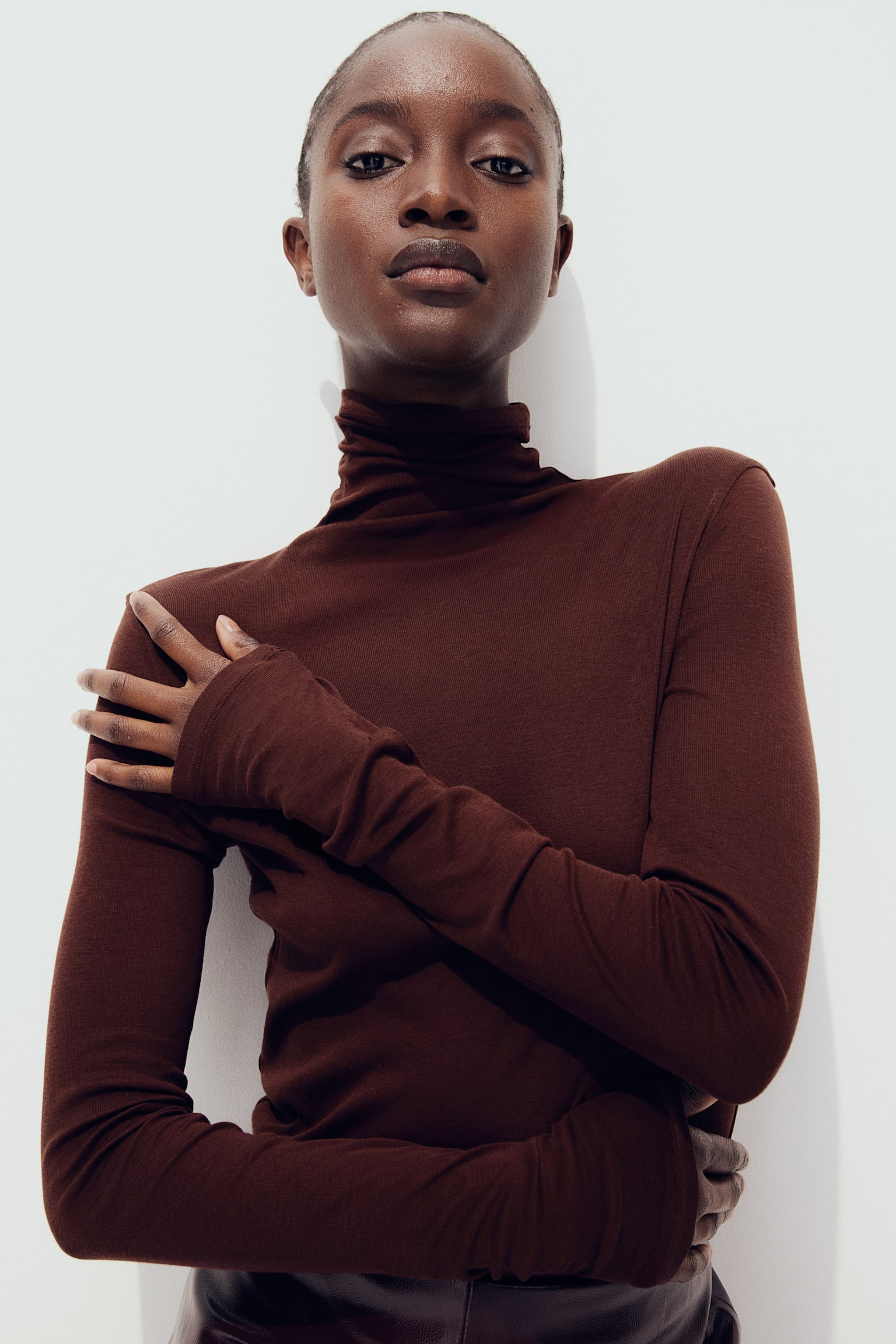 Pima cotton turtleneck top - Burgundy/Beige/Cream/Dark grey/Dark beige/Olive green - 3