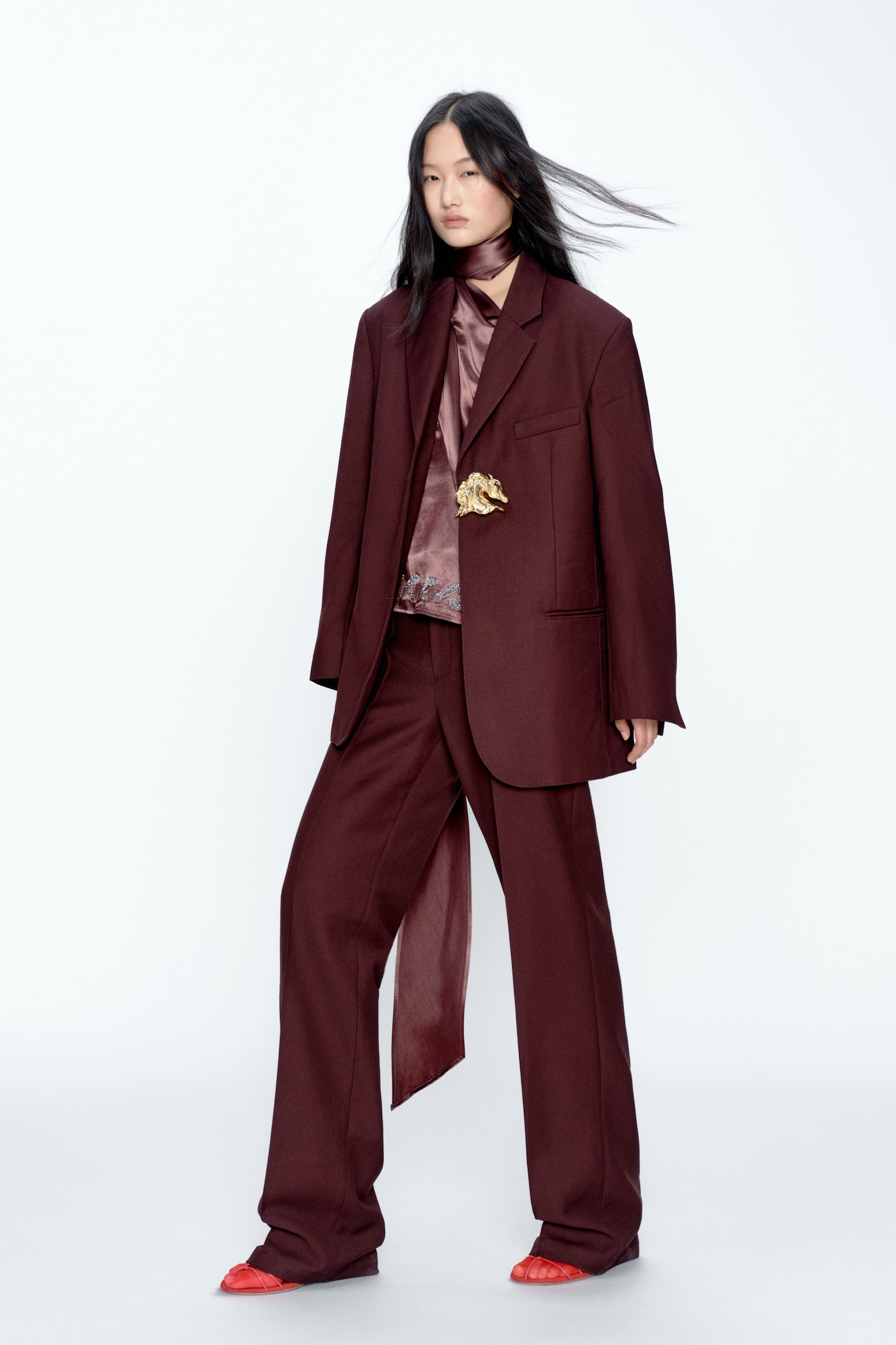 Wool-Blend Jacket - Burgundy/Gray melange - 4