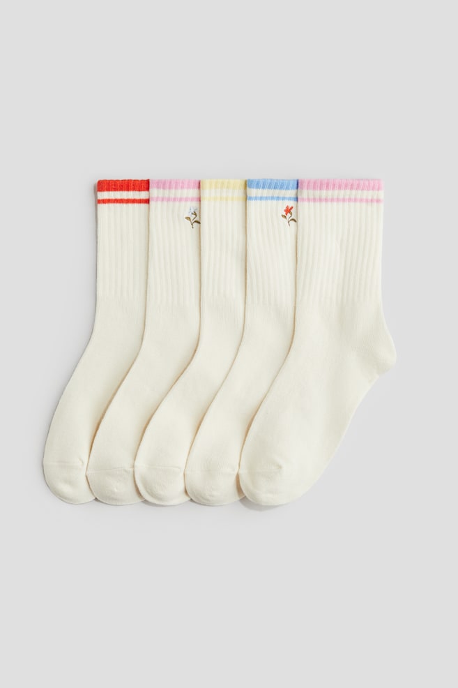 Lot de 5 paires de chaussettes - Crème/fleur/Rose ancien/cœurs/Rose ancien/rose clair/blanc/Rose/violet/bleu pâle/Rose clair/bleu clair/Violet/blanc/Crème/Rose/beige chiné/Violet clair/rayé - 1