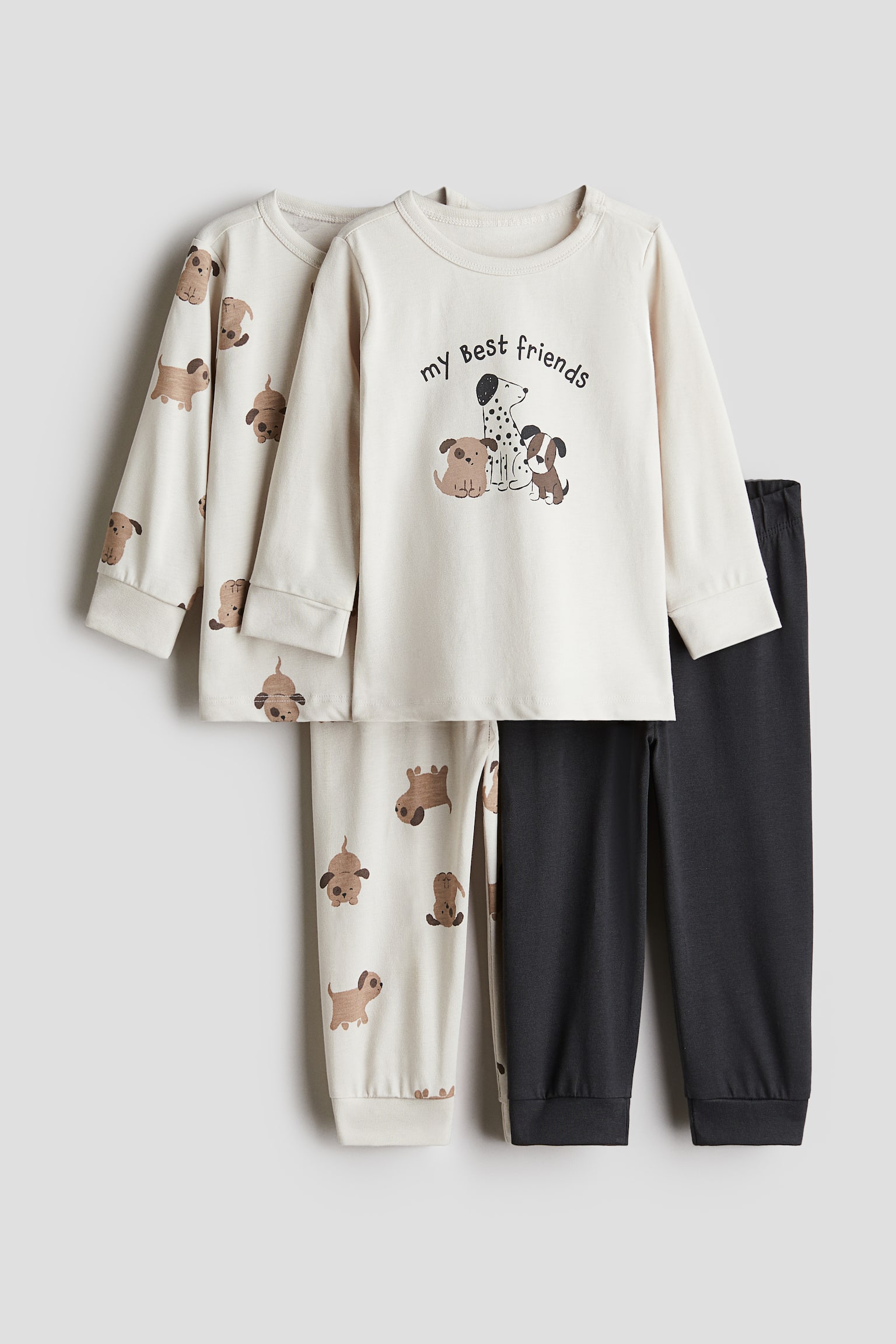 2-pack printed cotton pyjamas - Dark grey/Dogs/Light dusty green/Animals/White/Deer fawns/Light beige/Patterned - 1