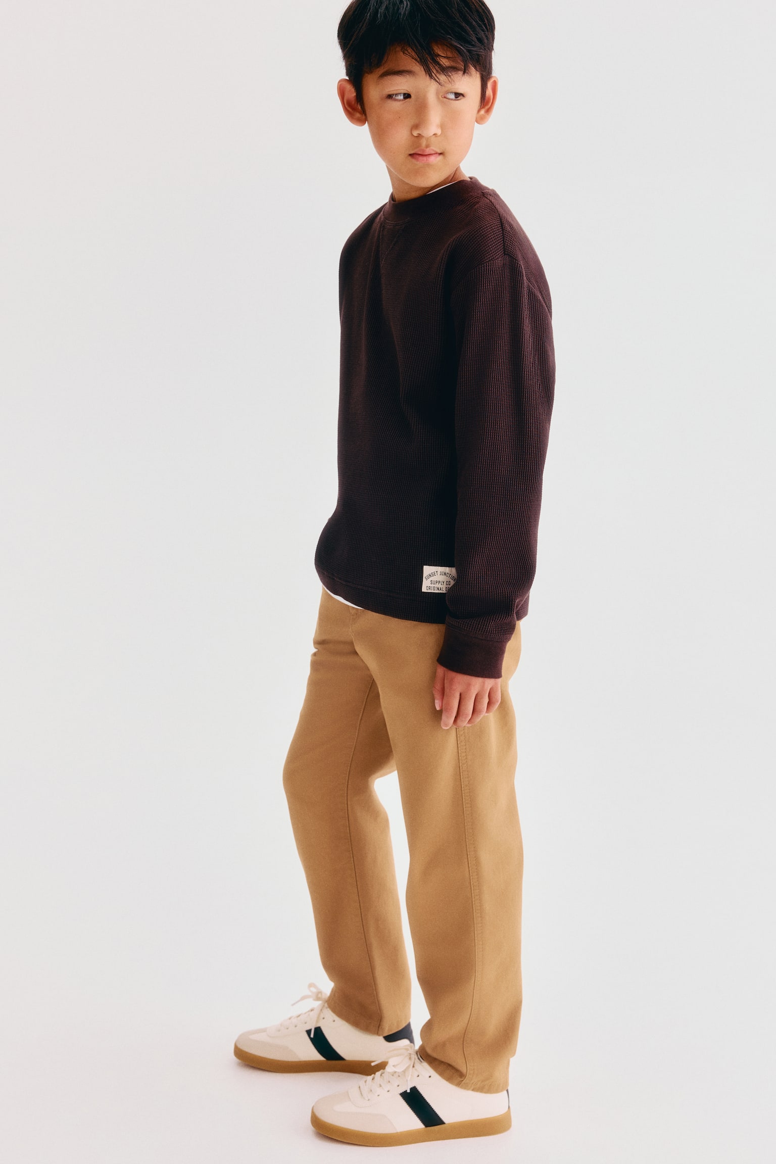Детские брюки H&M Cotton Chinos, цвет: Бежевый — фото 3