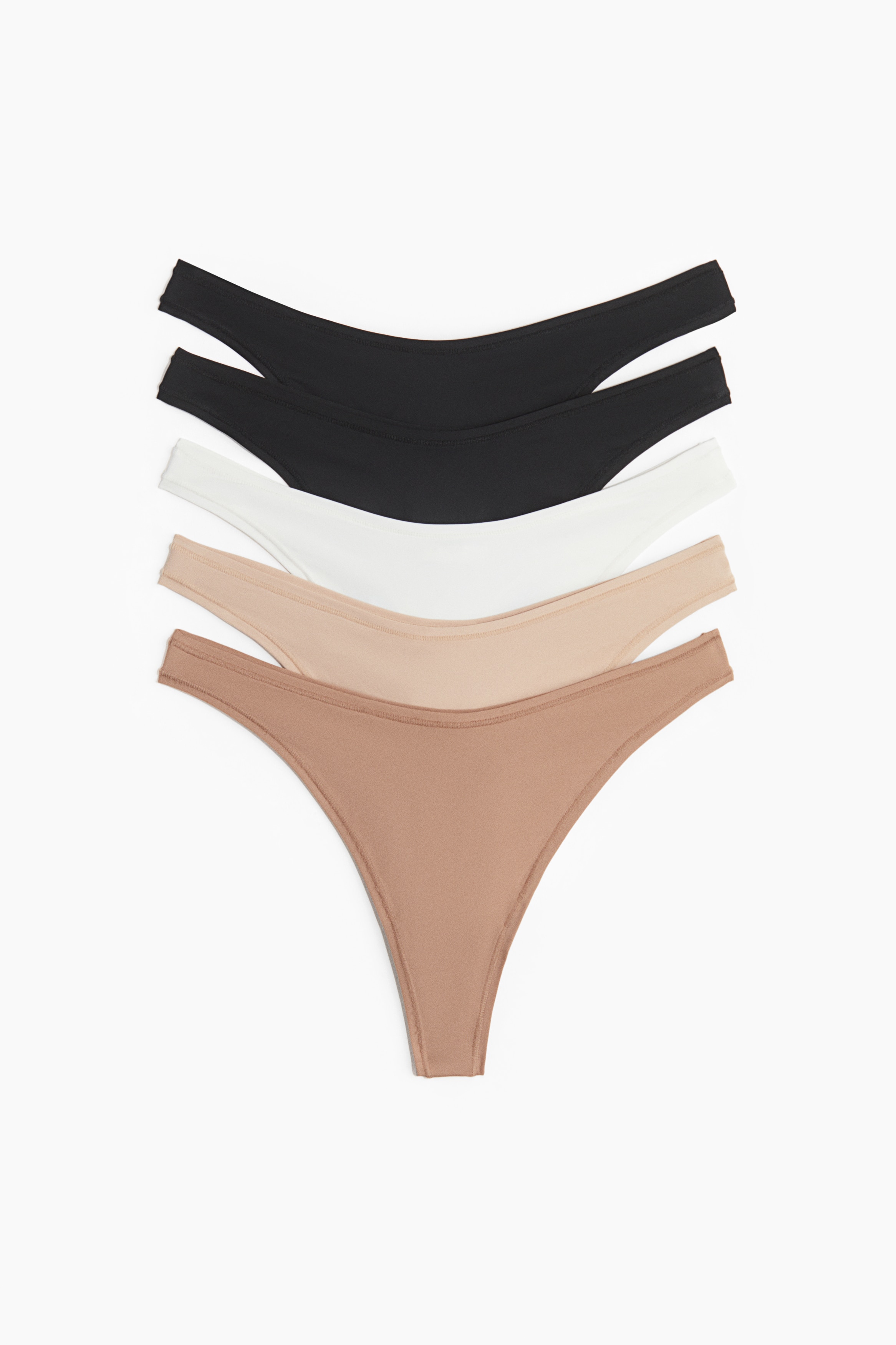 Signore - Beige scuro/nero Tanga thong in microfibra 5 pezzi - Size: S  - H&M