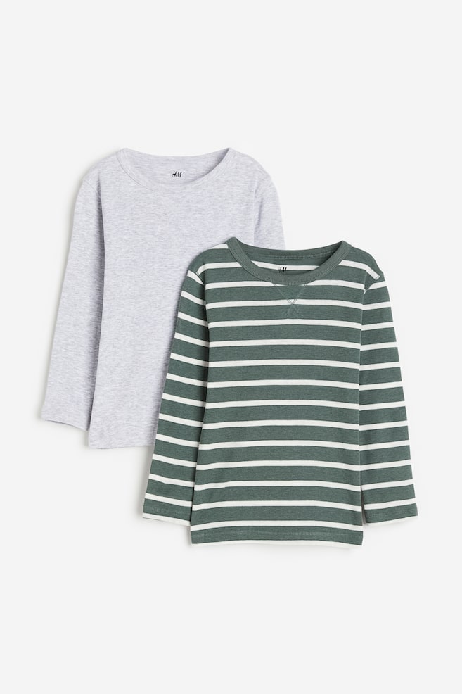 2-pack long-sleeved T-shirts - Green/Striped/White/Striped - 1