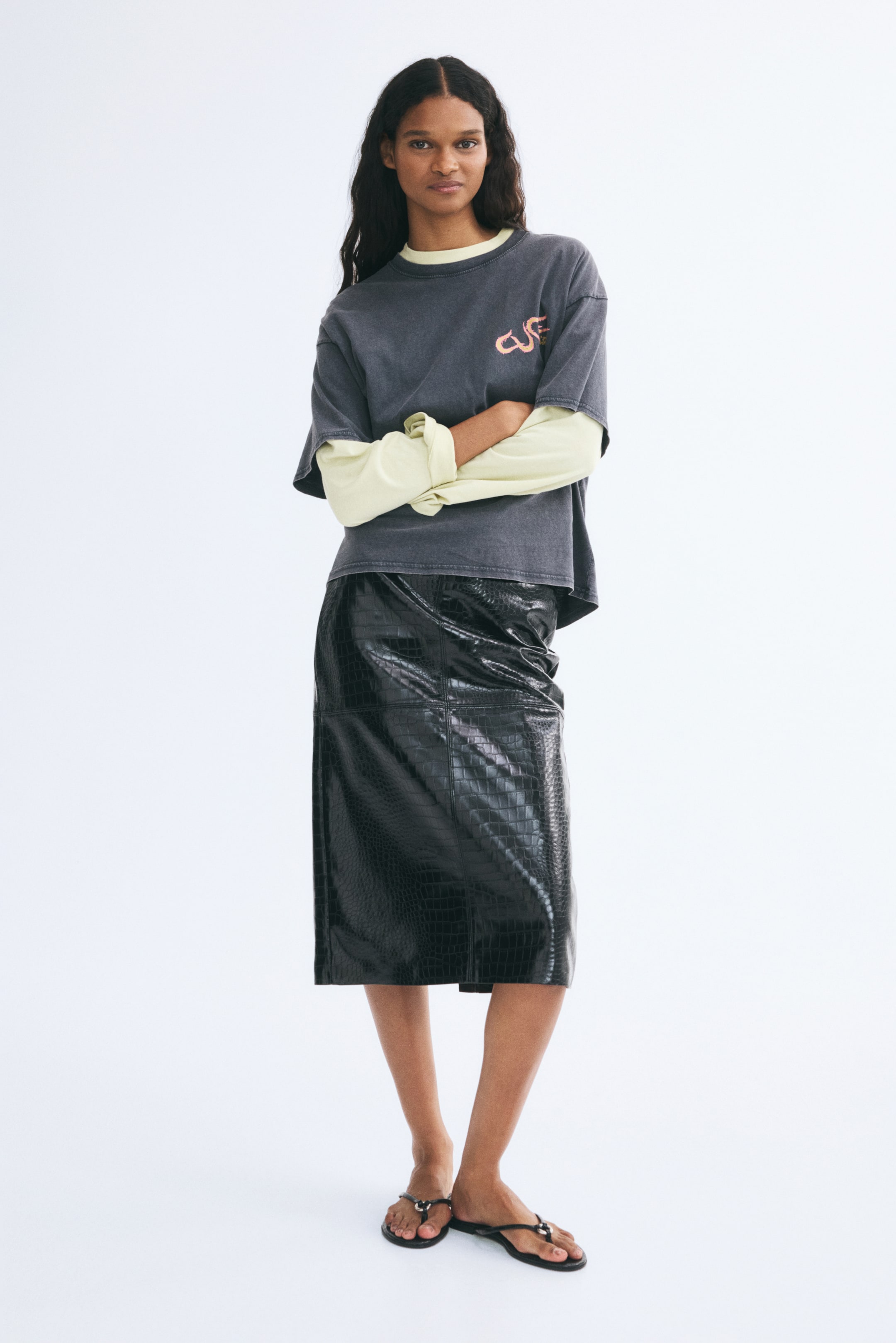 Ver imagem maior: Saia-lápis em tecido revestido - Preto - SENHORA | H&M PT 1