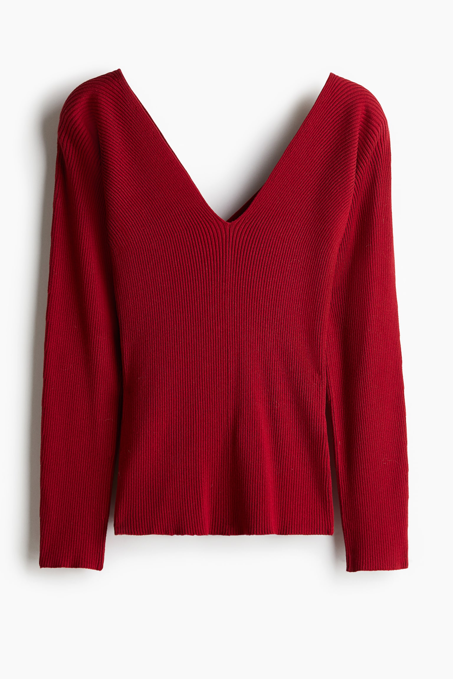 Rib-knit V-neck top - Dark red/Dark brown/White - 2