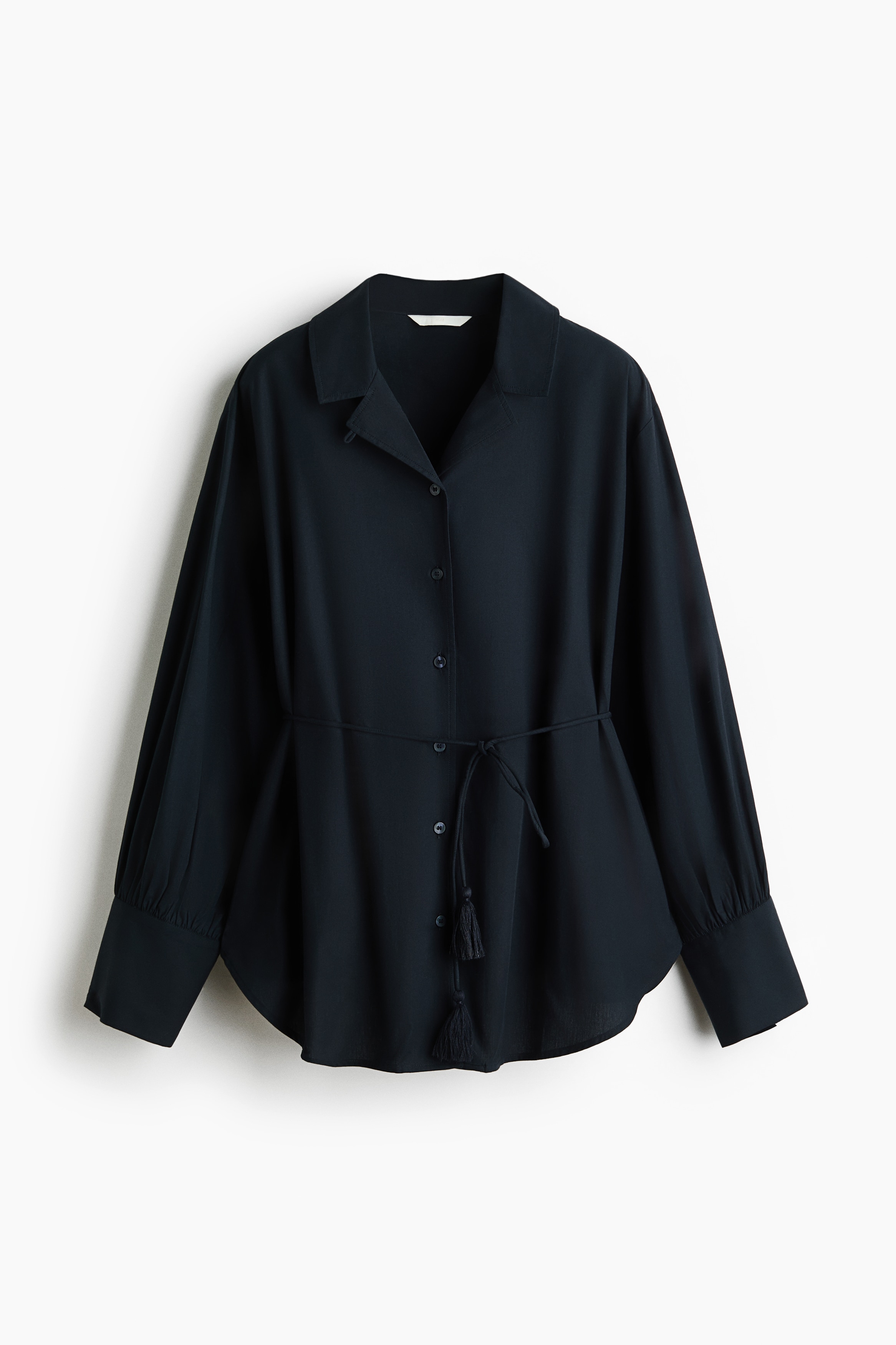 Cotton tie-belt shirt - Navy blue