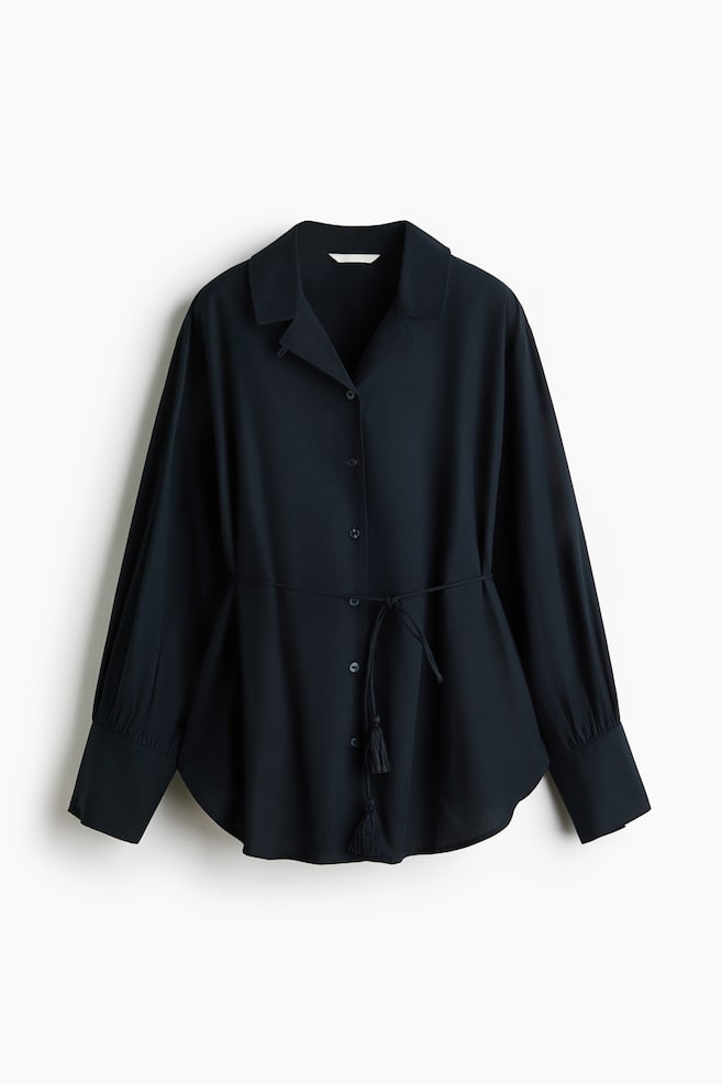 Cotton tie-belt shirt - Navy blue - 1