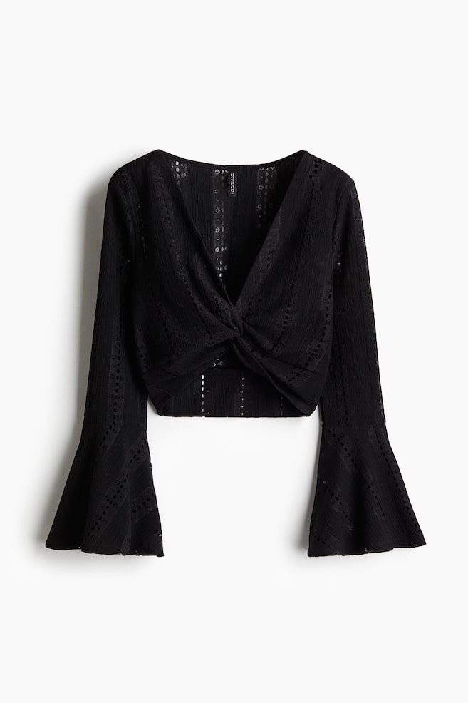 Twist-Detail Crop Top - Black - 1