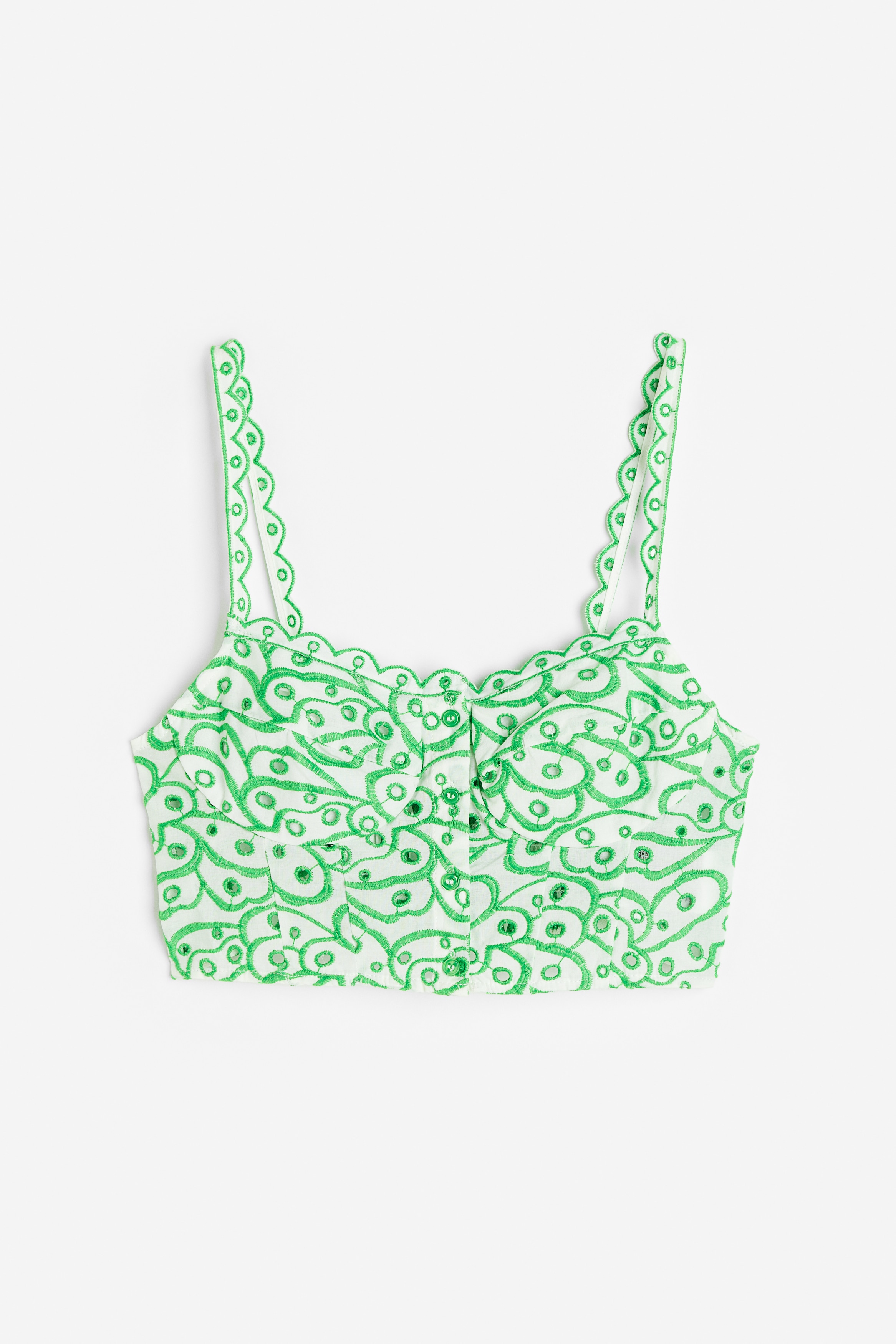 Señoras - Blanco/Verde Top cropped con bordado inglés - Size: 46  - H&M