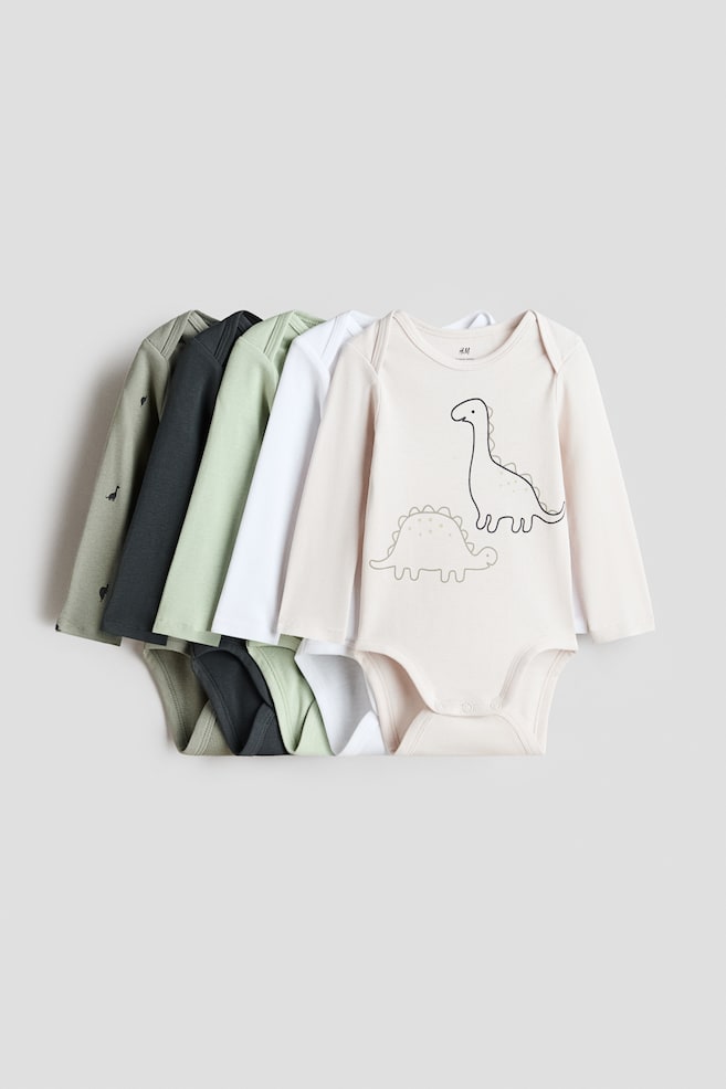 5-pack long-sleeved bodysuits - Green/Dinosaurs/Pink/Cherries/Navy blue/Strawberries/Dark grey/Bears/Blue/Vehicles/Pink/Apples/Light beige/Giraffes - 1