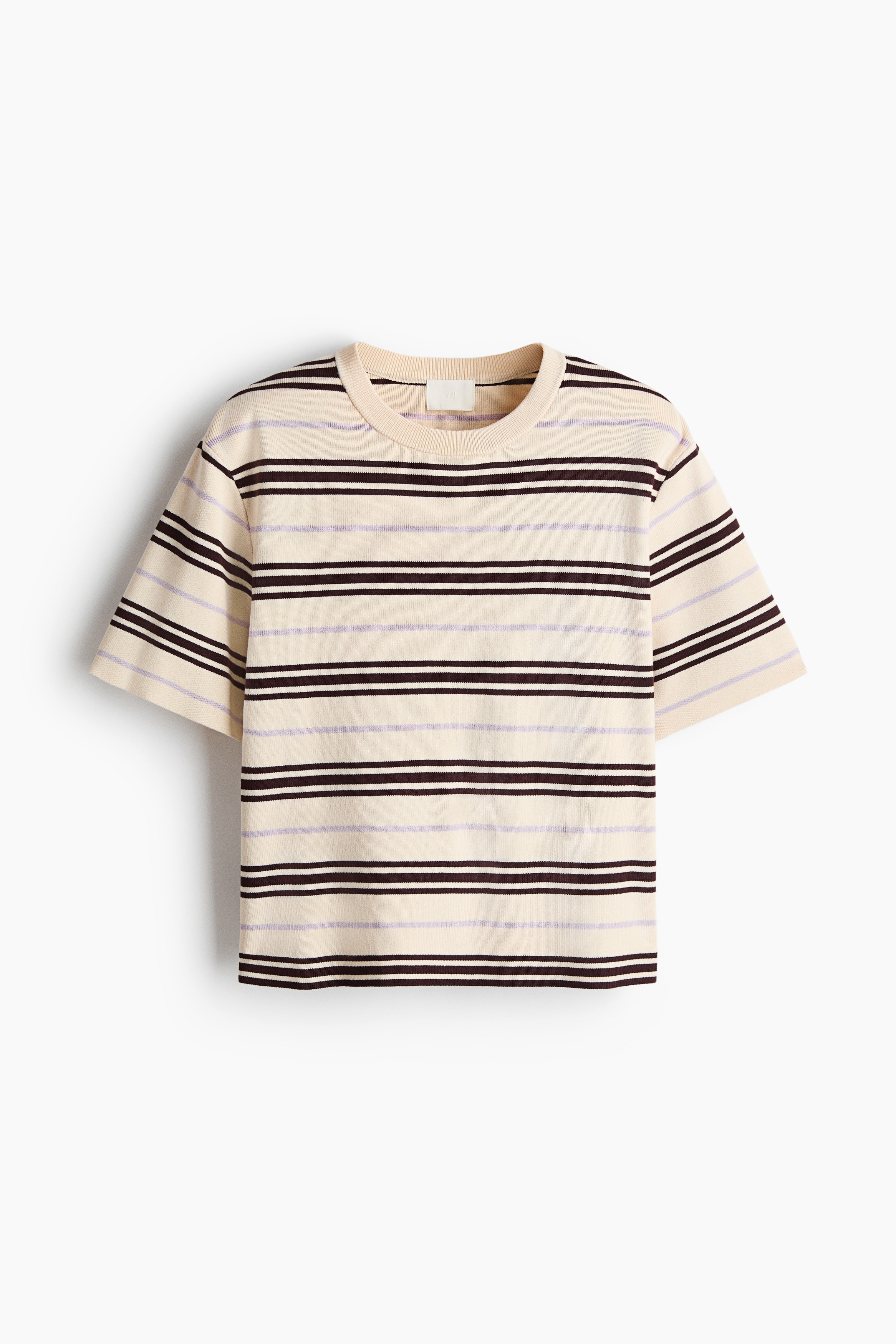 Knitted T-shirt - Light beige/Dark brown striped/Dark brown/White