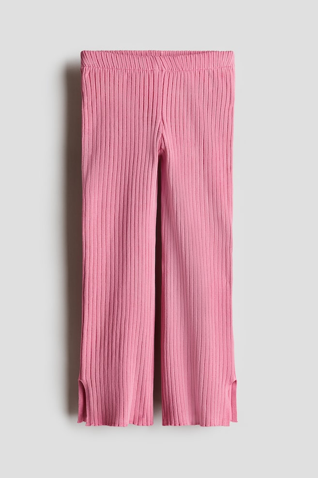 Pantaloni evazați tricotați reiat - Roz - 1