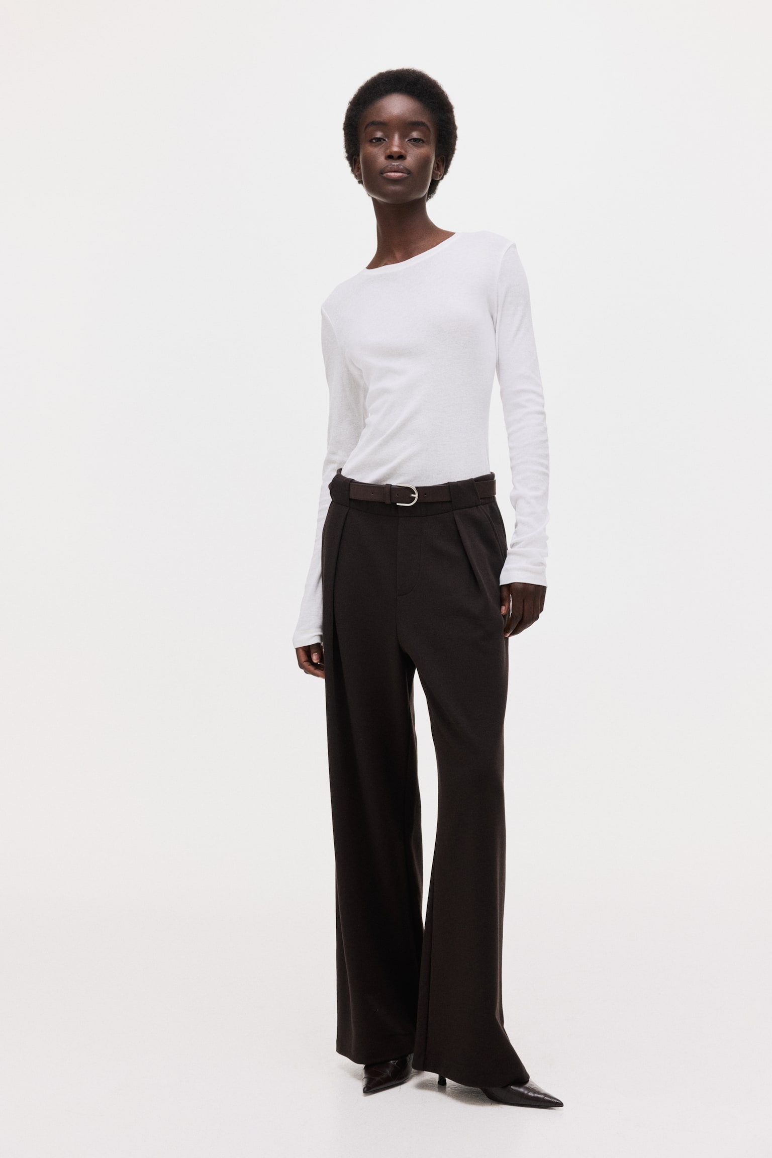 Женские брюки H&M Belted Ponte, цвет: Тёмный коричневый — фото 4