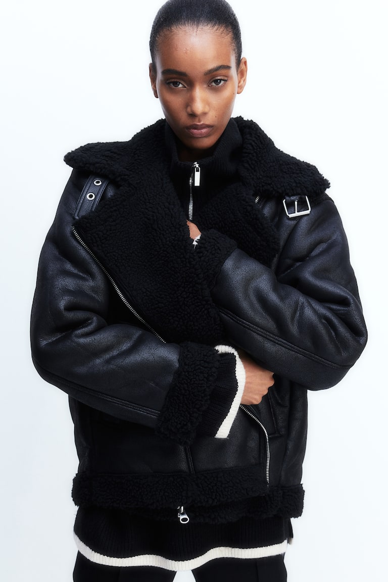 Oversized Jacket Teddy Oversized Teddy-lined Jacket Black Ladies