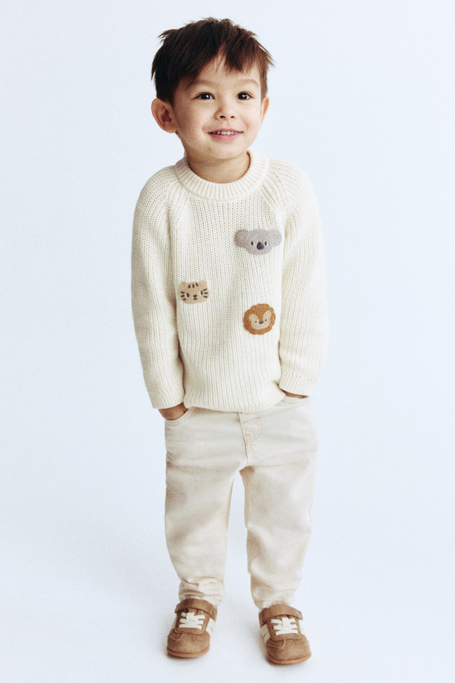 Motif-detail jumper - Cream/Animals - 2