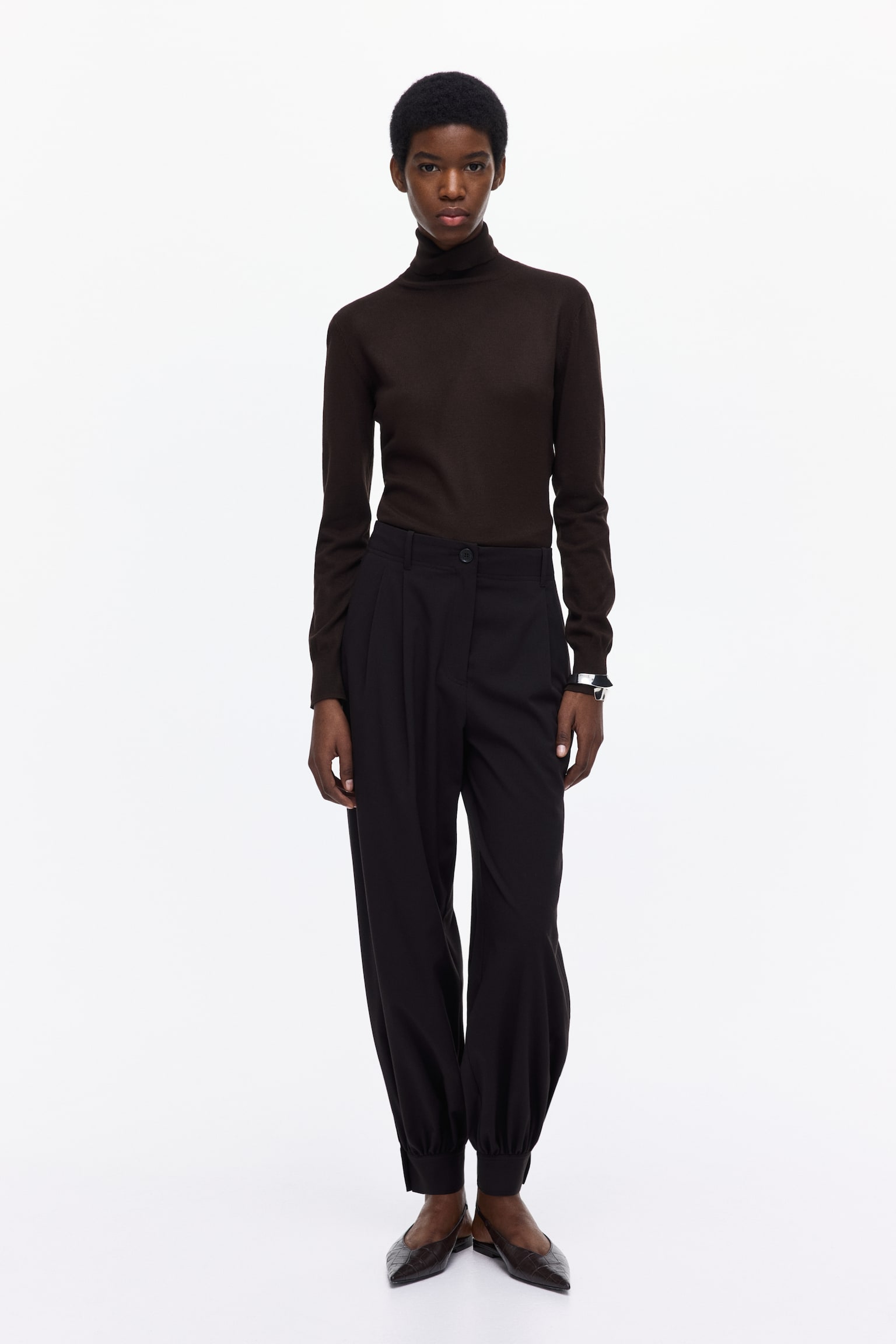 Balloon-leg trousers - Dark brown/Black - 1