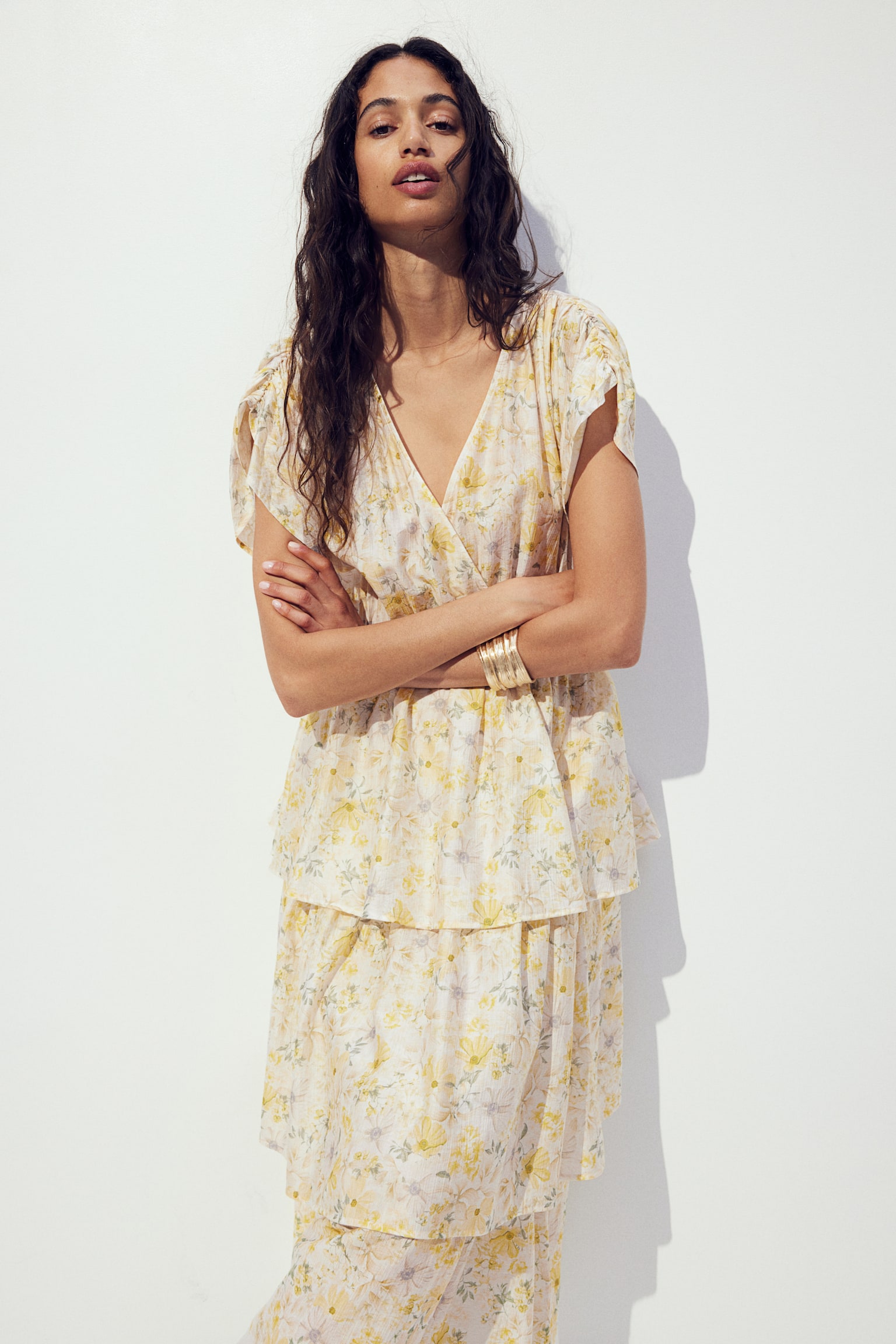 Tiered dress - Light yellow/Floral - 1