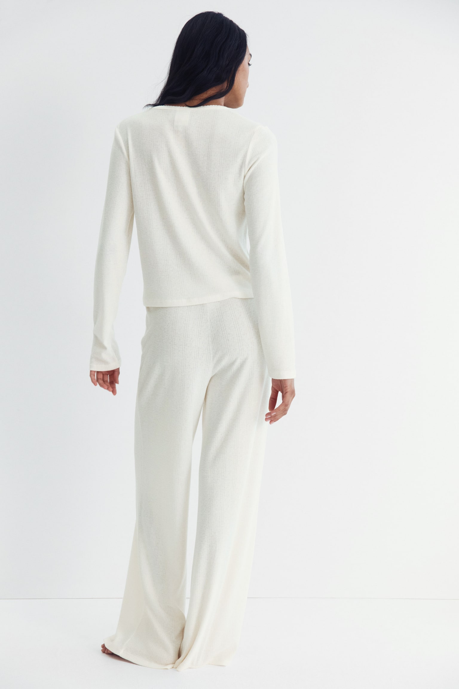 Delik Desenli Jarse Pijama Takımı - Krem/Toz pembe - 6