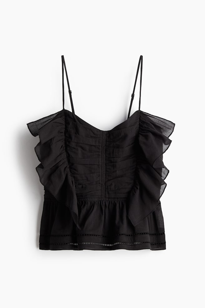 Frill-trimmed strappy top - Black - 1
