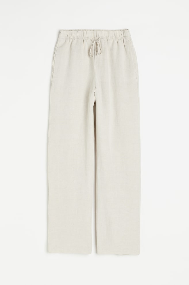 Pantalon en lin mélangé avec taille élastique - Beige clair/Noir/Beige clair/rayures tennis - 2