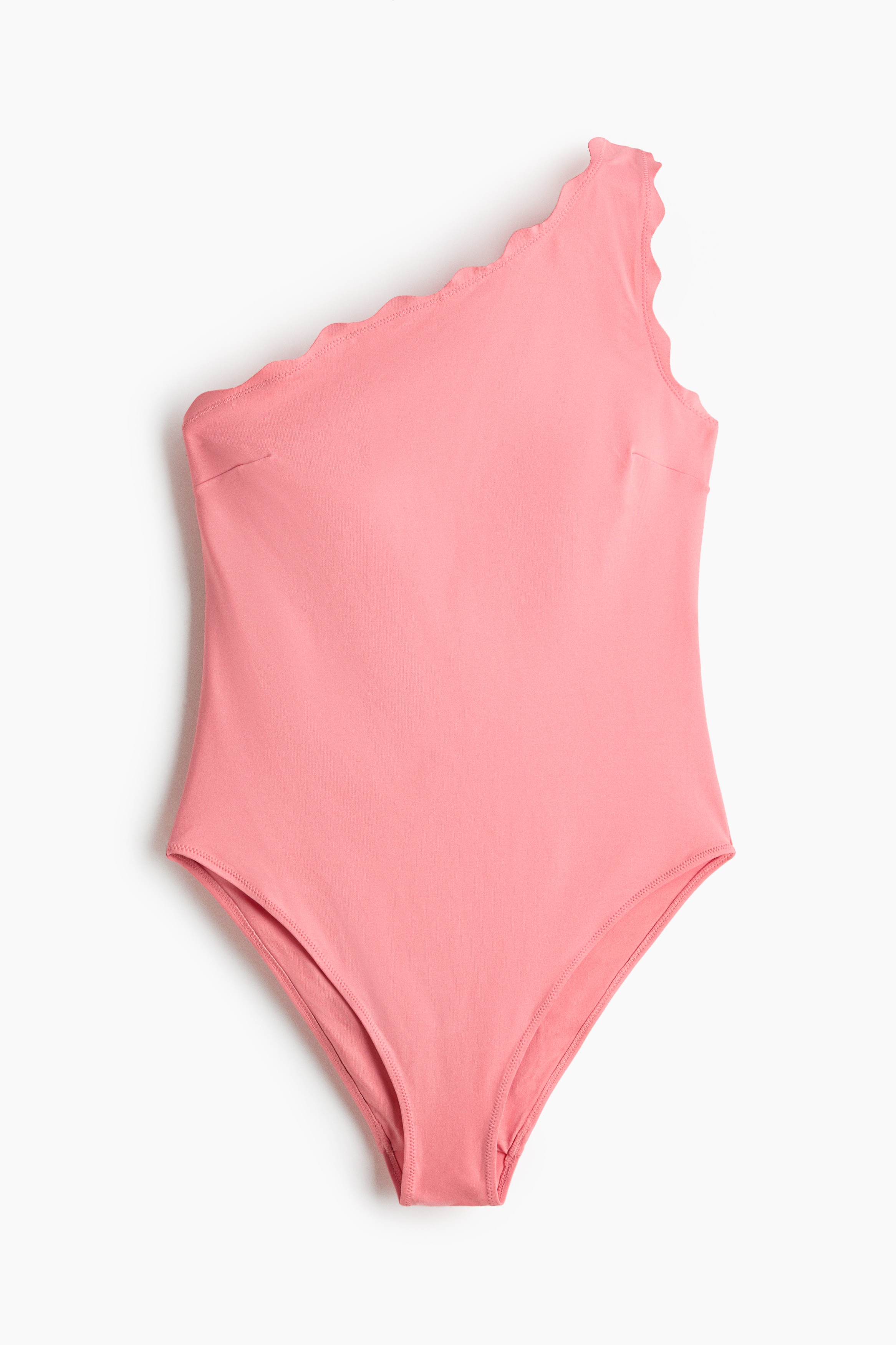 One-Shoulder Padded-Cup Swimsuit - Pink/Dark brown