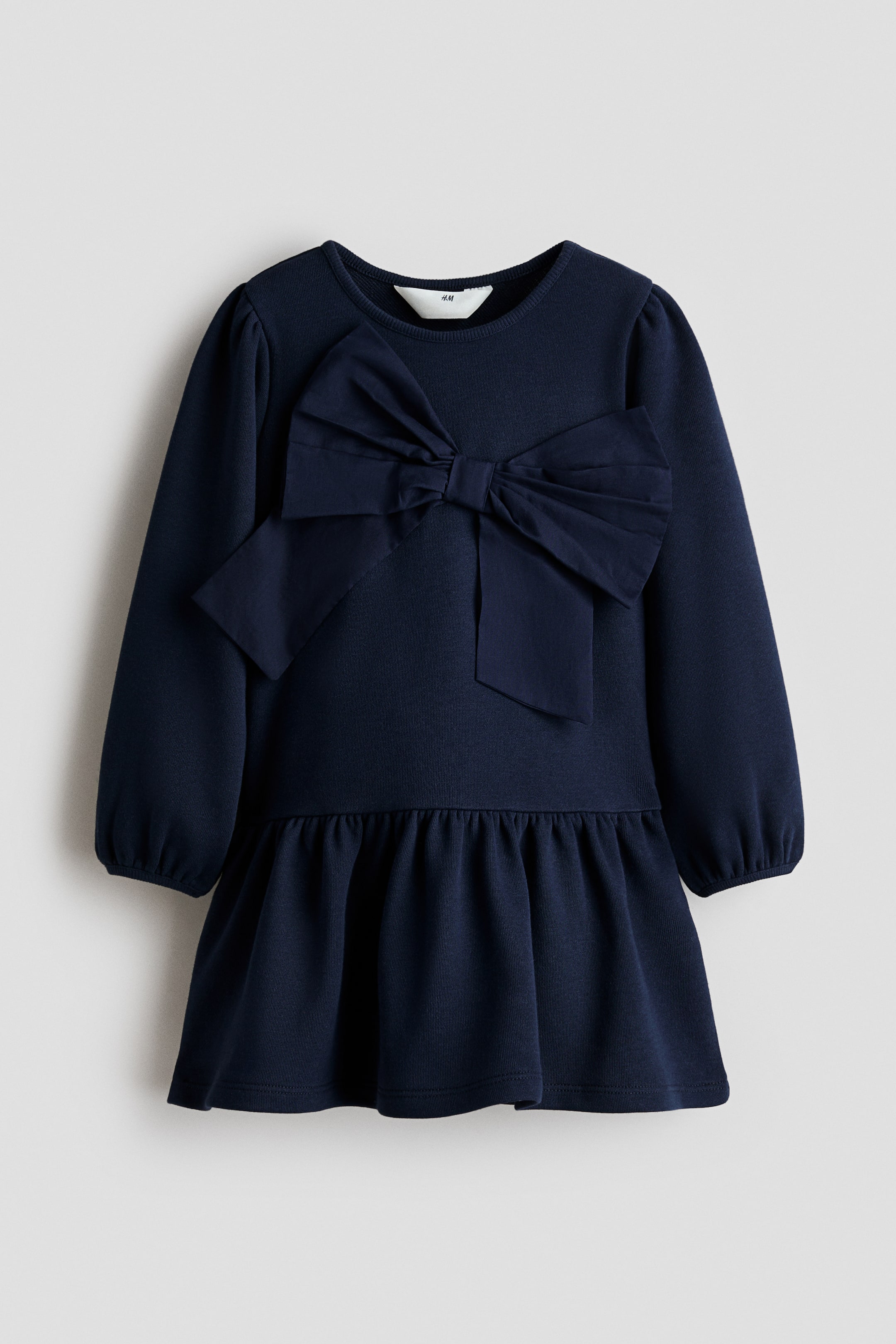 View larger image: Bow-detail sweatshirt dress - Navy blue - Kids | H&M 1
