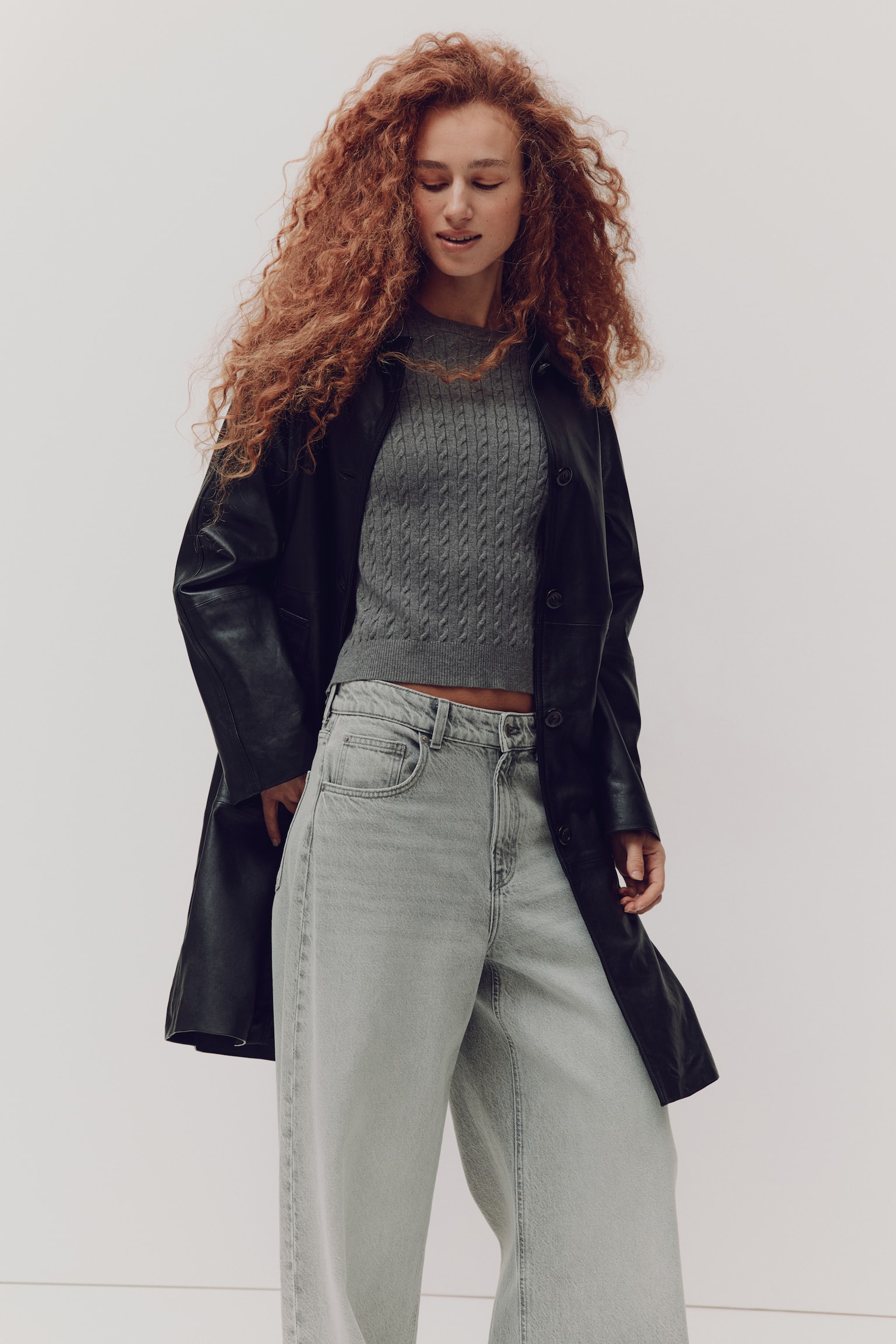 Cable-knit jumper - Dark grey/Light pink/White/Burgundy - 3