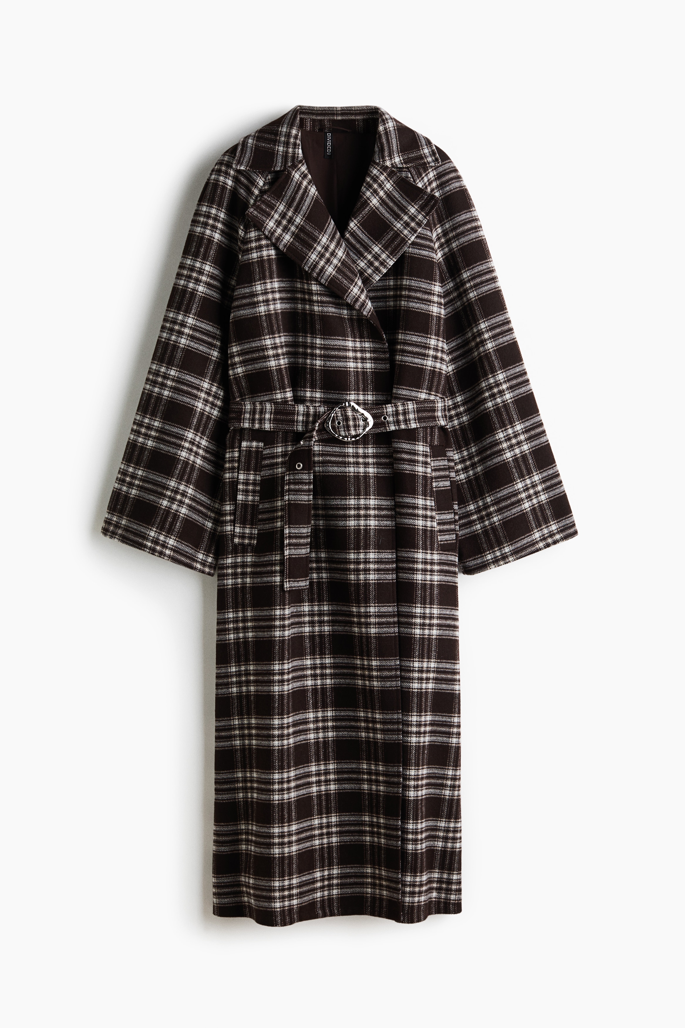 Manteau maxi avec ceinture - Brun foncé/carreaux