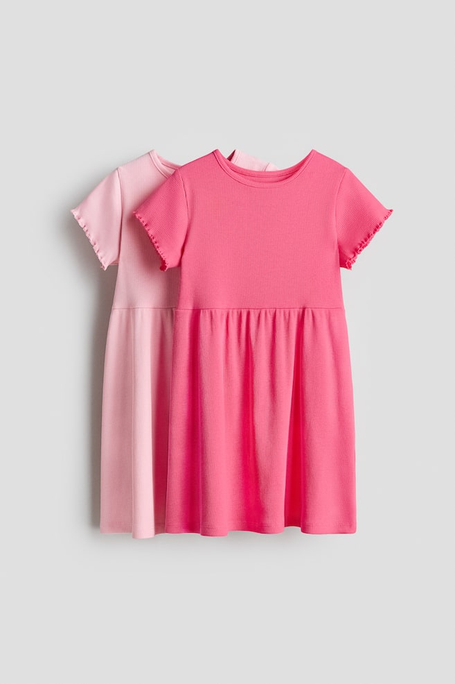 2-pack ribbed cotton dresses - Pink/Light pink - 1
