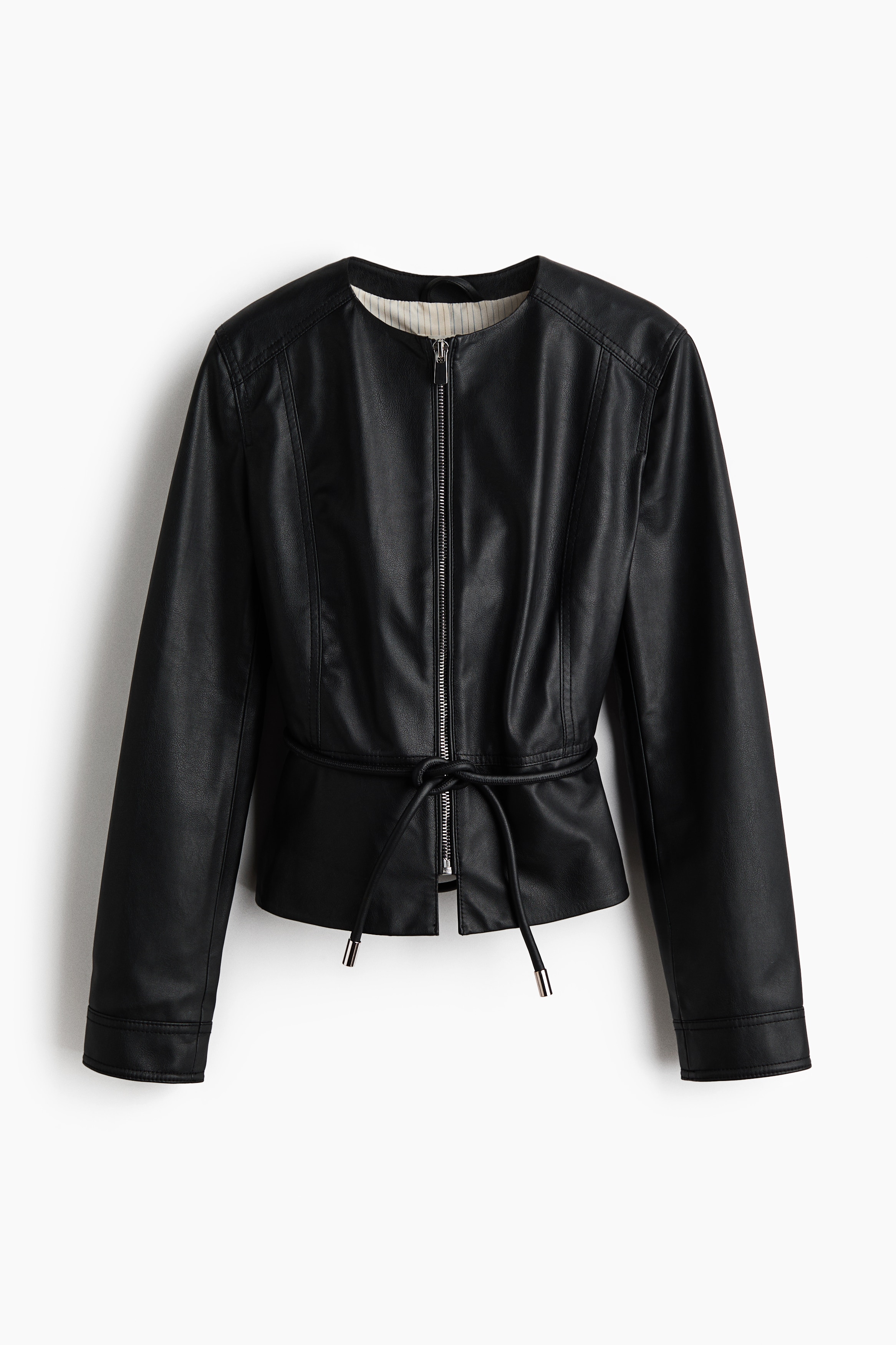 Coated Peplum Jacket - Black