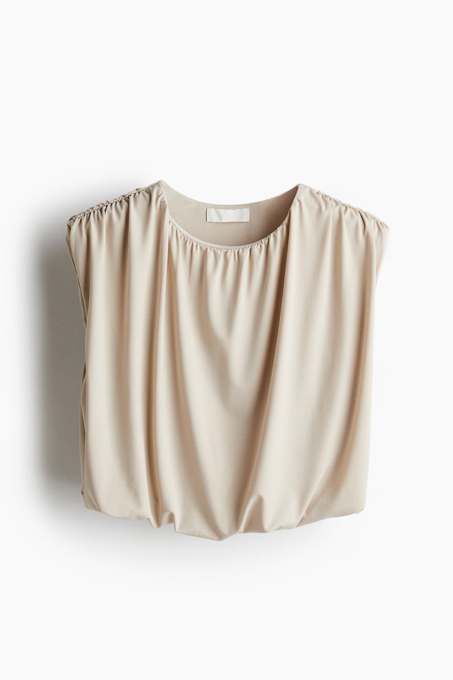 Drapiertes Crop-Top - Hellbeige/Hellgelb/Schwarz - 1