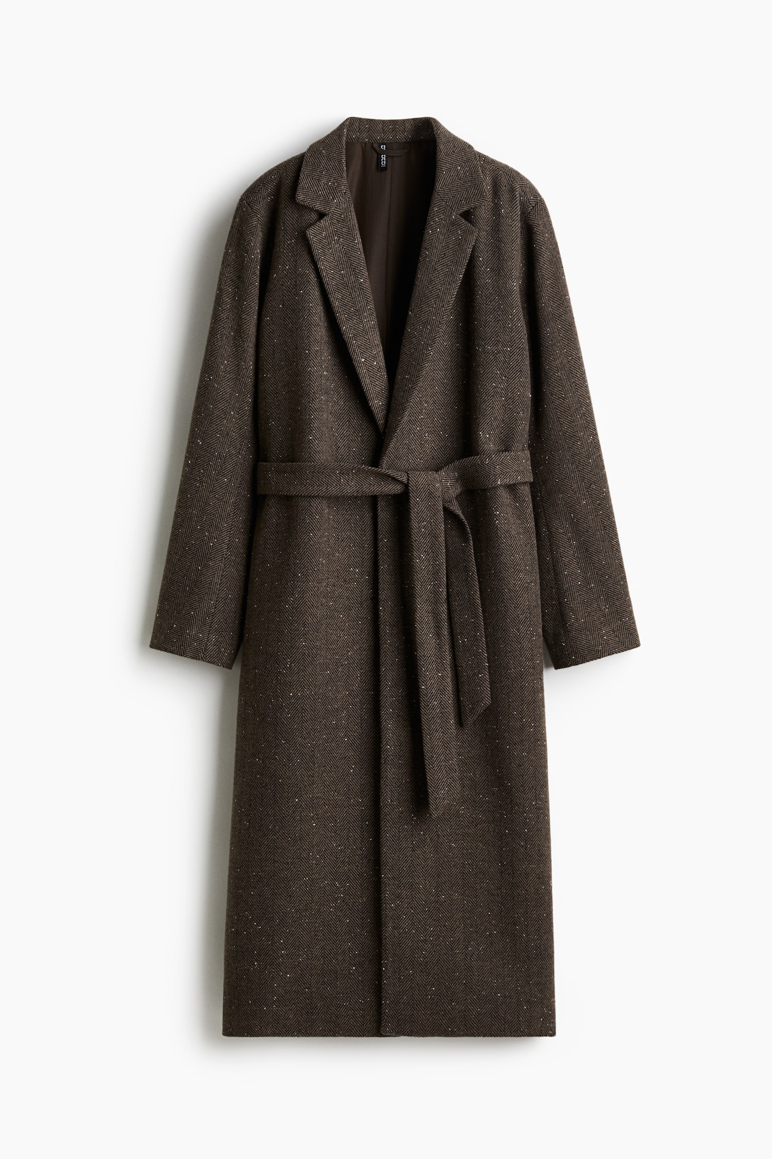 Brushed-finish tie-belt coat - Dark brown/Herringbone-patterned/Black/Light beige - 2