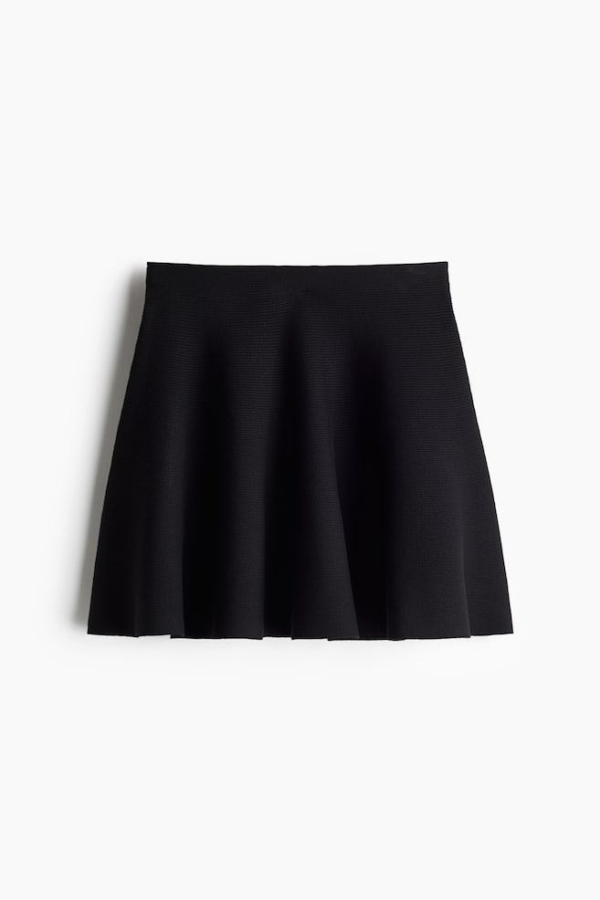 Flared rib-knit skirt - Black - 1