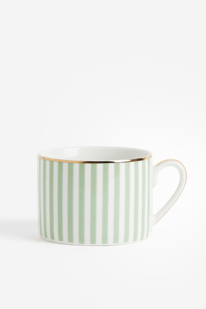 Tasse en porcelaine - Vert clair/rayé/Blanc/motif léopard - 1