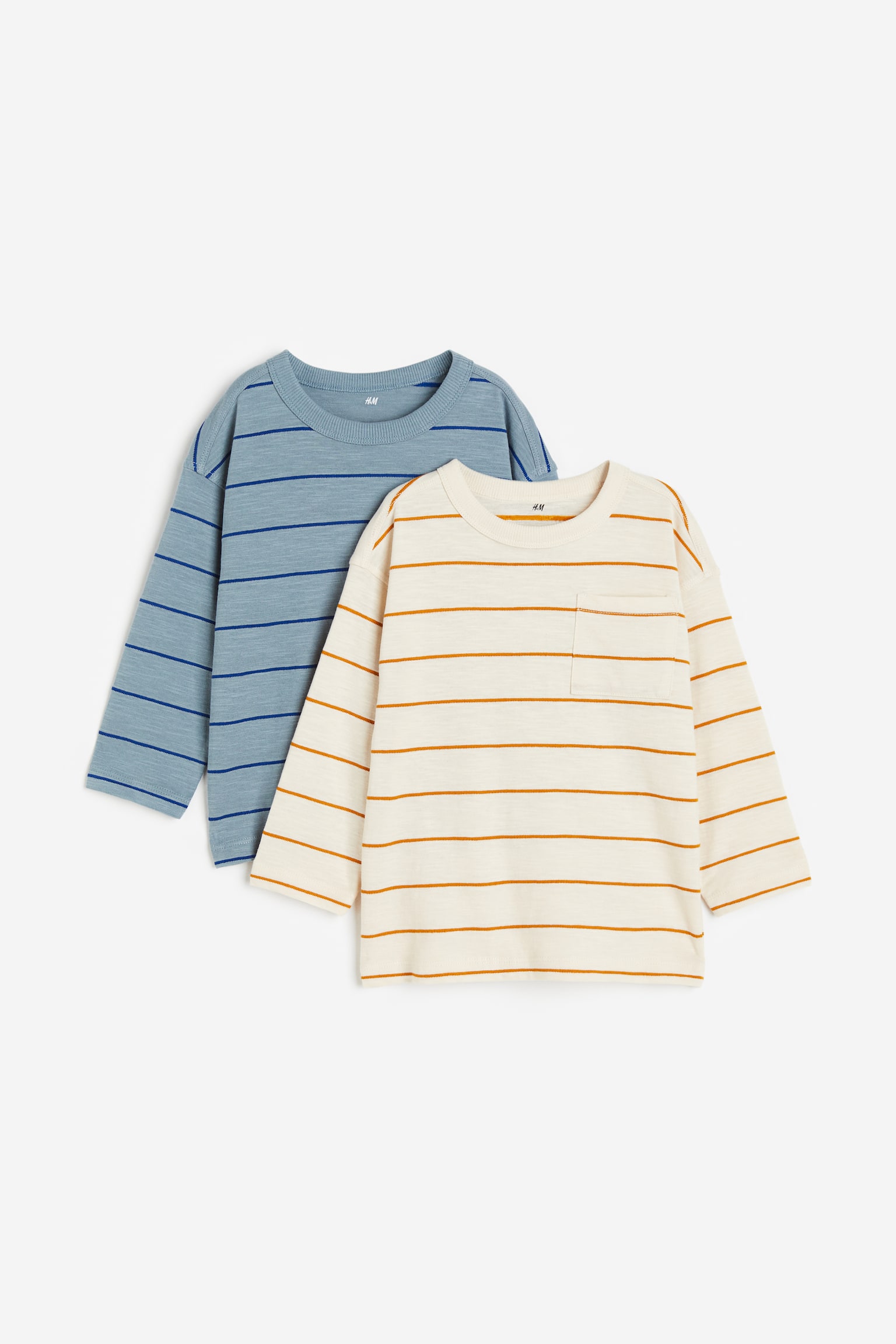 2-pack Long Sleeve Tees - Natural white/Stripe - 1