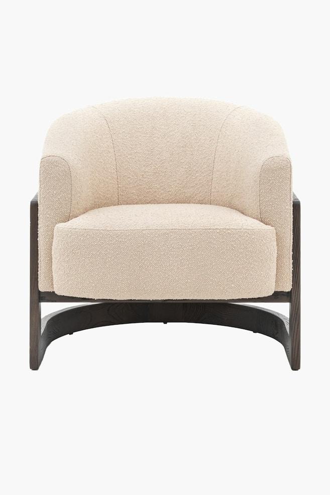 Curved Armchair With Wood Frame - Cream - 1