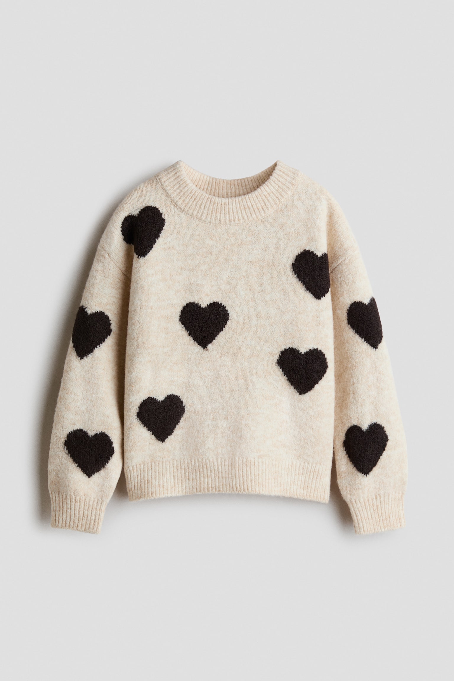 Jacquard-knit jumper - Light beige marl/Hearts/Light pink/Cherries