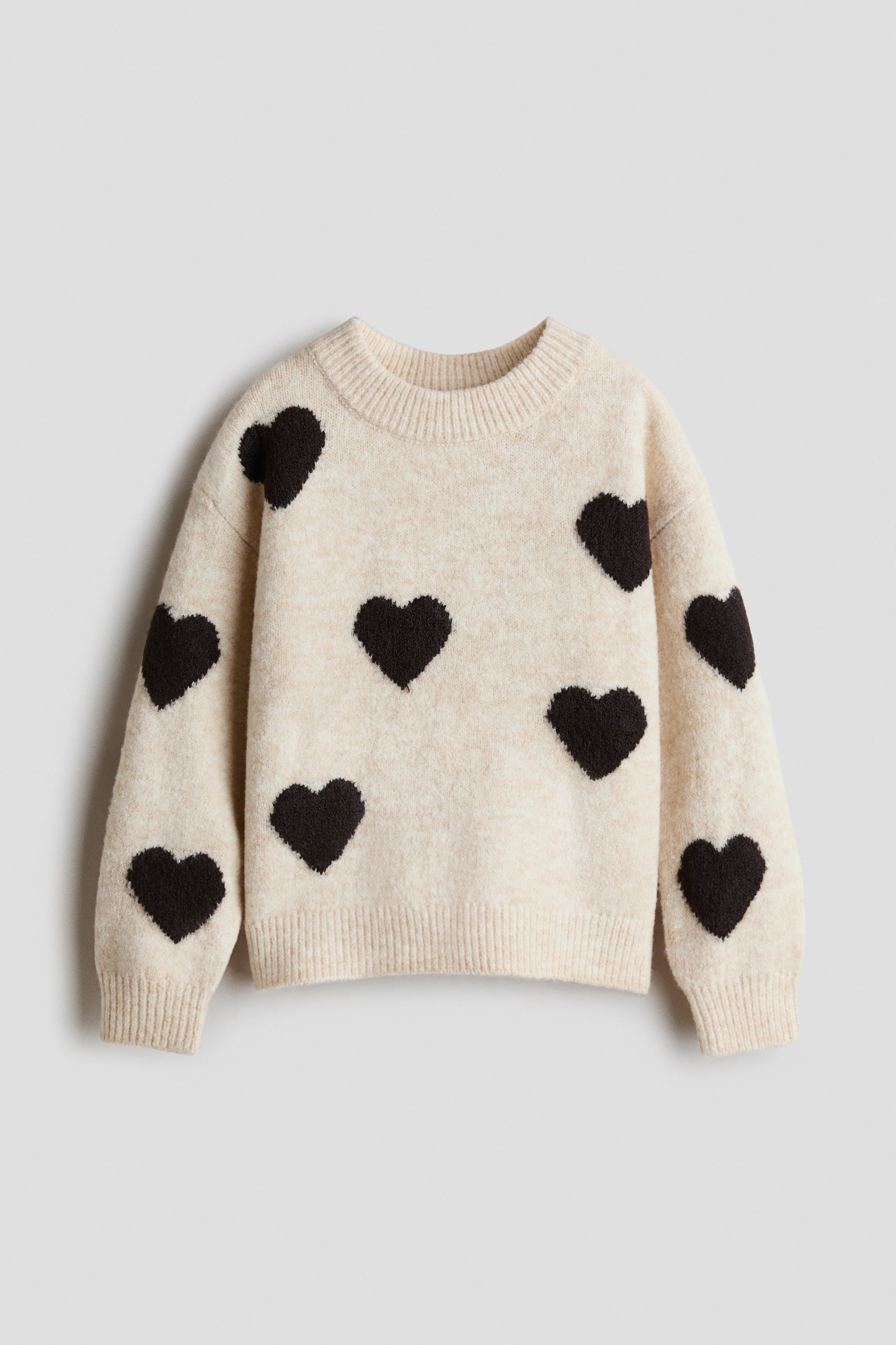 View larger image: Jacquard-knit jumper - Light beige marl/Hearts - Kids | H&M 1